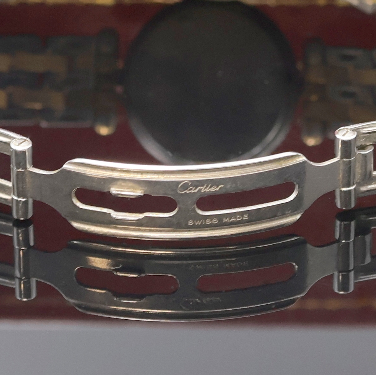 Detail b: CARTIER Panthere Ronde Damenarmbanduhr in Stahl/Gold Referenz 1057920, Schweiz um 1990, quartz, Boden 8-fach verschr., Gliederband m. dopp. ...