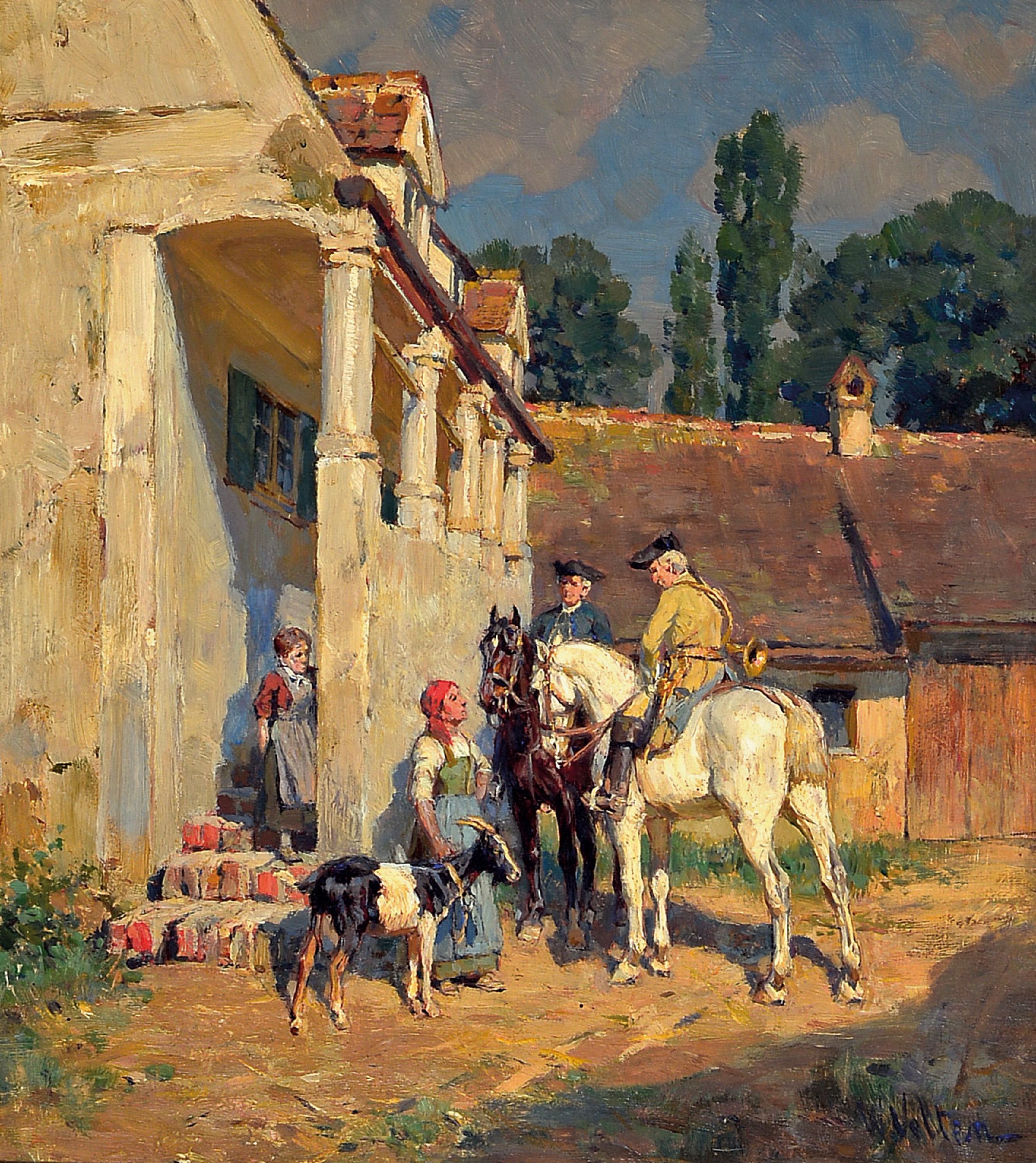 Image 27033454 - Wilhelm Velten, 1847 St. Petersburg-1929 München, zwei Reiter vor der Tür mit zwei ...