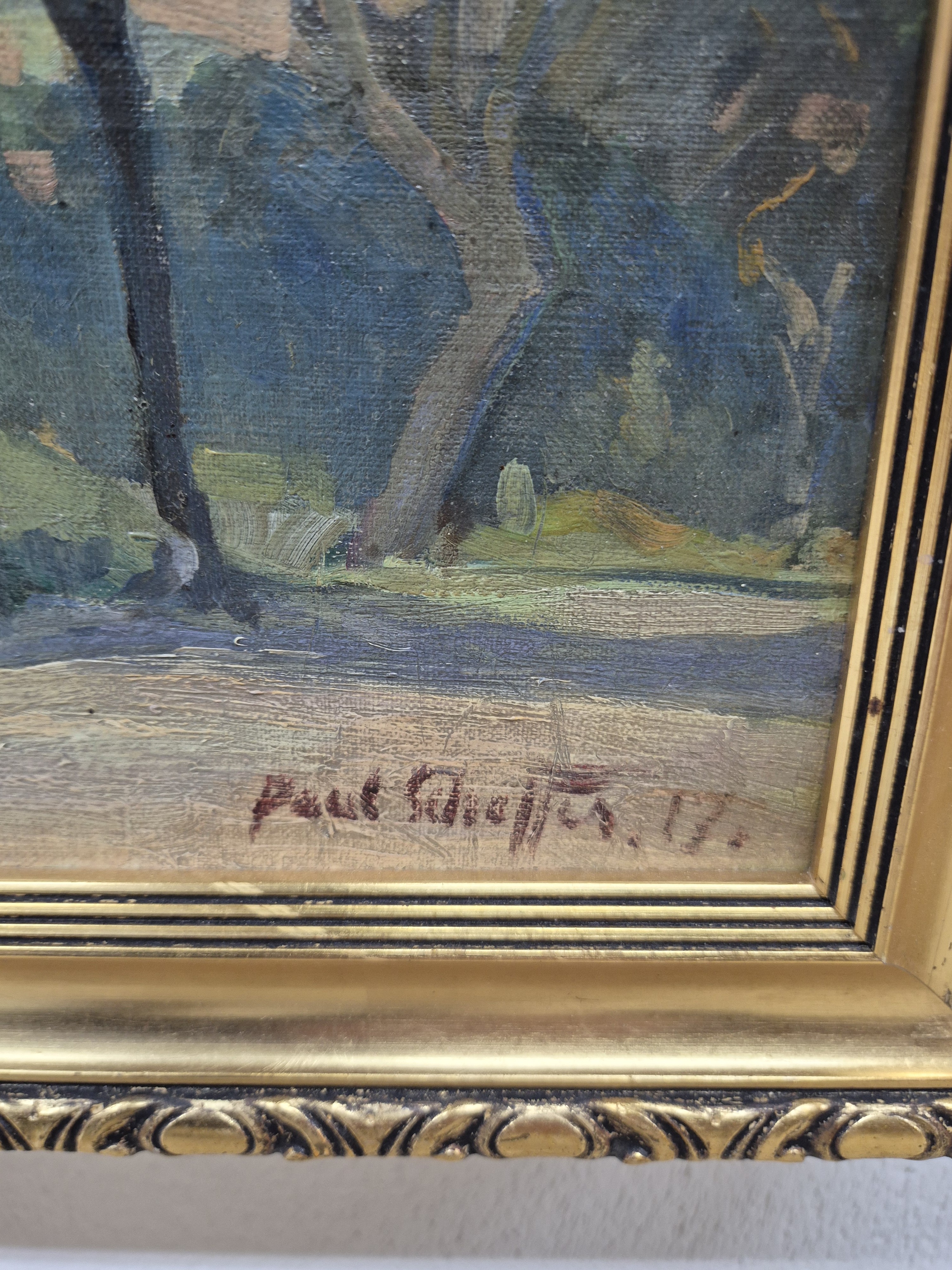 Detail a: Paul Scheffer, 1877 Kassel-1916 Berlin, "Blick nach Zella" so auf altem Etikett bez., 1917, recht unten signiert und datiert, Öl/Lwd, ...