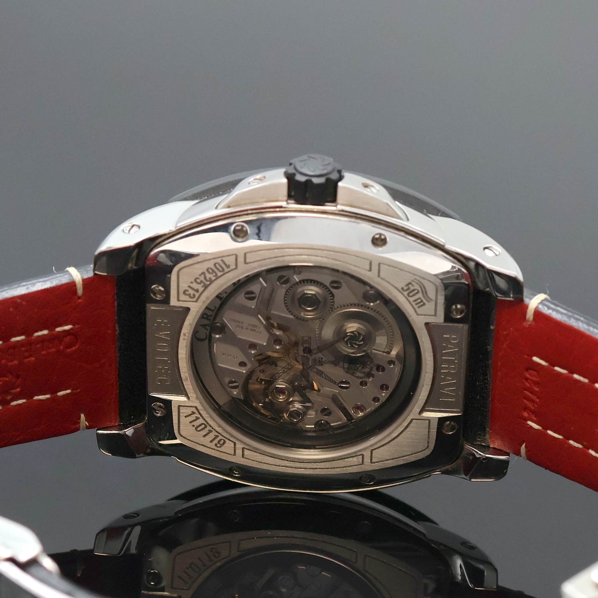 Detail d: CARL F. BUCHERER Patravi Evotec Herrenarmbanduhr mit Großdatum und Wochentag Referenz 10625.13, Schweiz um 2015, Automatik, beids. vergl. ...