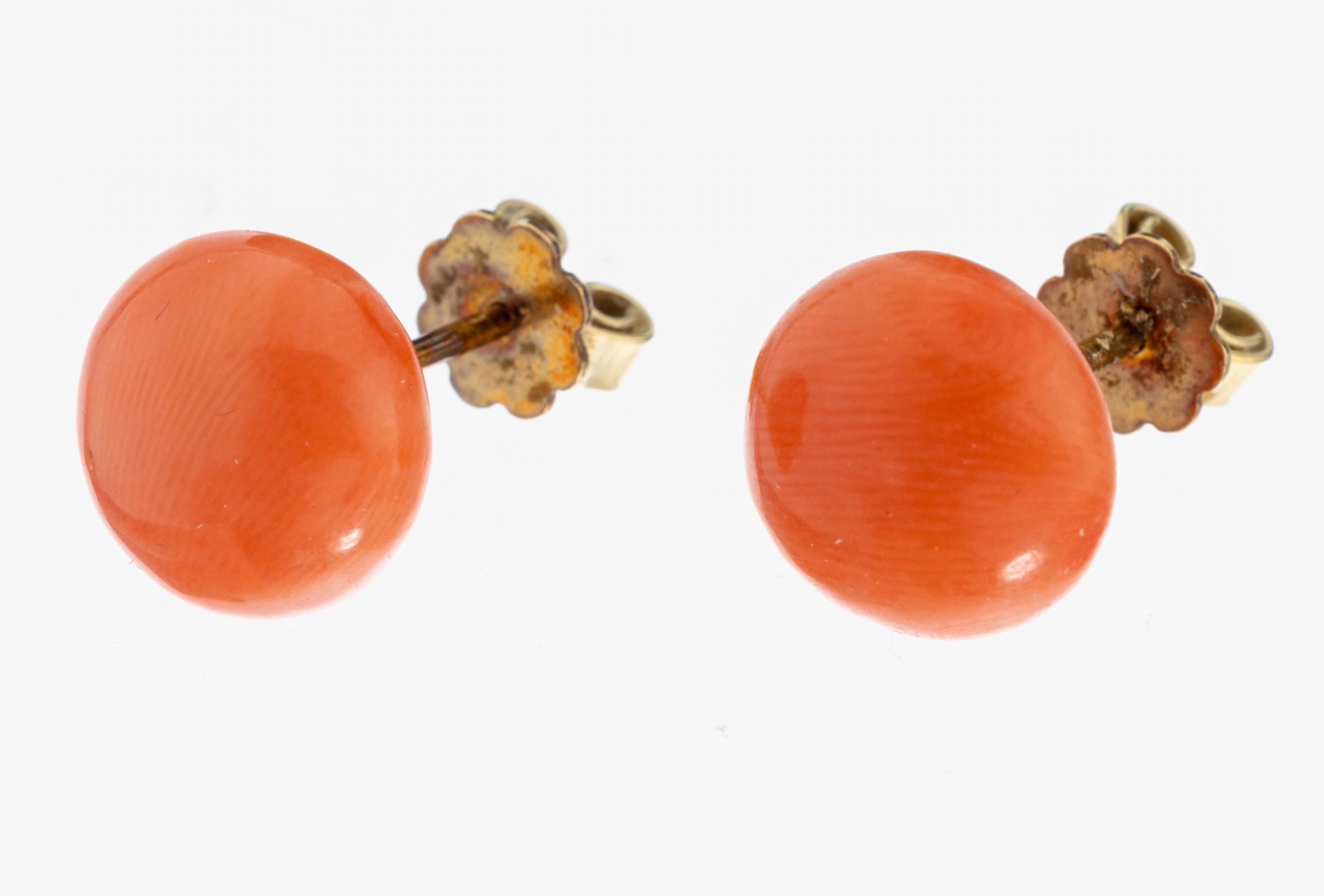 Image 27033487 - 14 kt Gold Korallen-Ohrstecker, GG 585/000,2 Engelshautkorallen, D. ca. 11 mm, ca. 3.8 ...