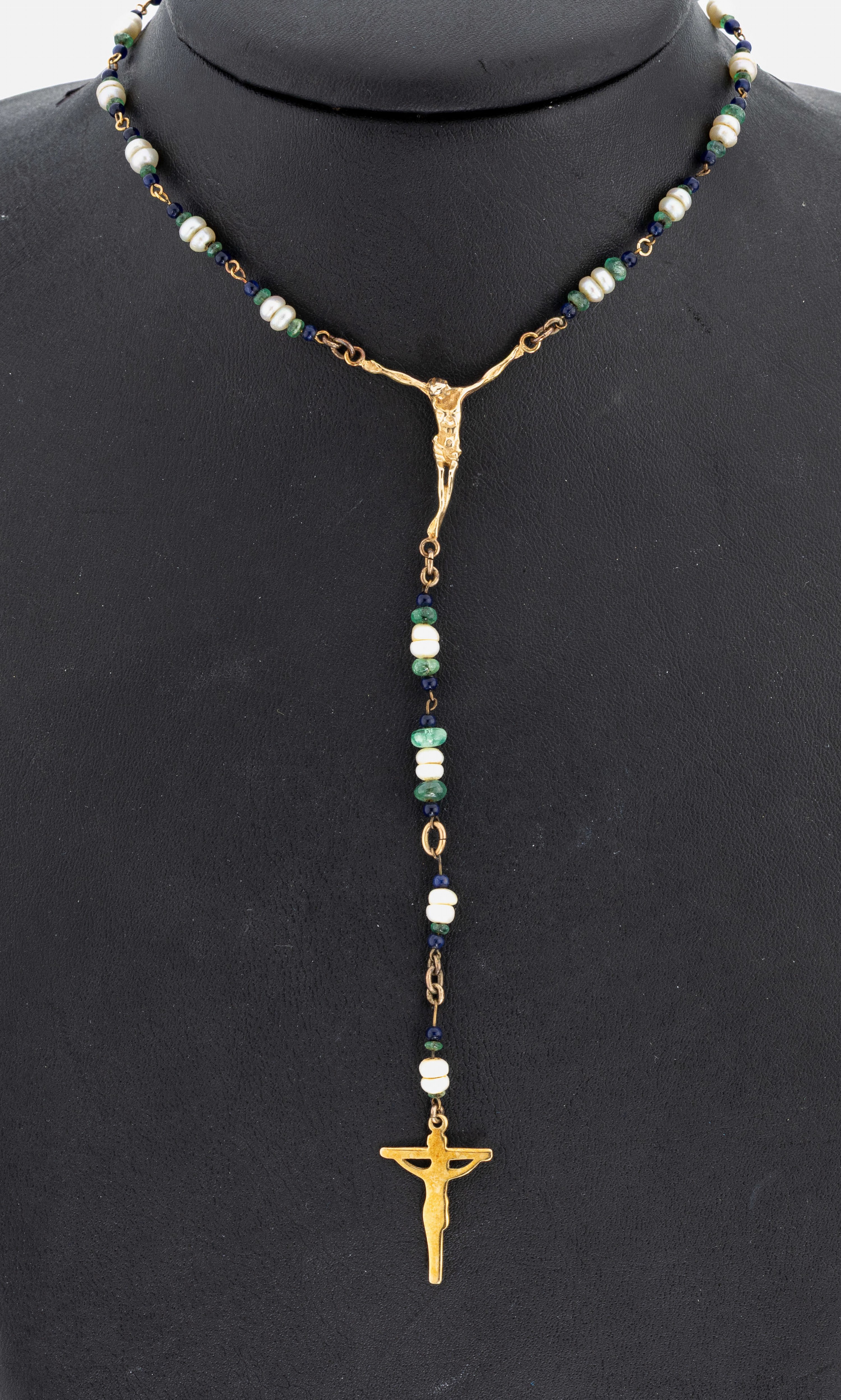 Image 27033493 - 14 kt Gold Perl-Farbstein-Collier, GG 585/000 gepr., Kette aus unrunden Zuchtperlen,kl. ...