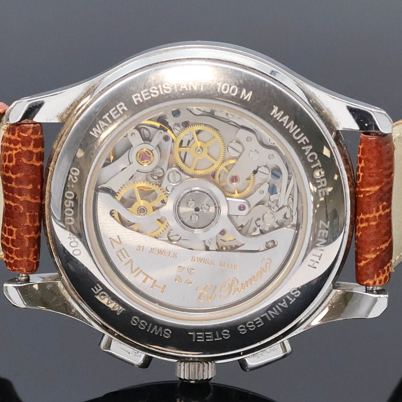 Detail e: ZENITH El Primero Armbandchronograph Referenz 02.0500.400, Schweiz um 2000, Automatik, beids. vergl. Geh. in Edelstahl inkl. Lederband m. orig. ...