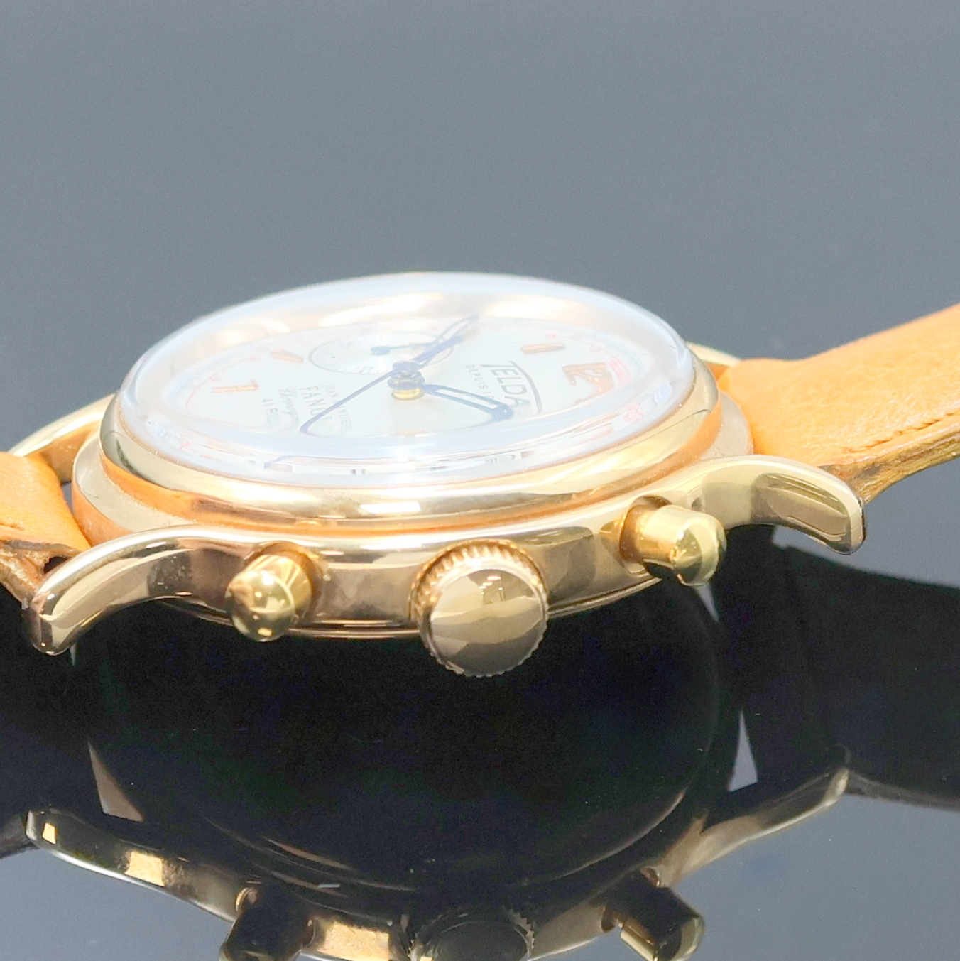 Detail c: TELDA Juan Manuel Fangio auf 1000 Stück limitierter Armbandchronograph aus der Mercedes-Benz Classic Serie, Schweiz um 1998, Handaufzug, verg. ...