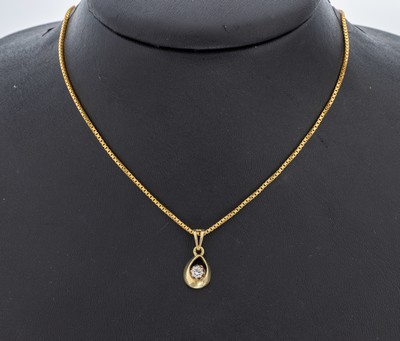 Image 14 kt Gold Brillant-Anhänger, GG/WG 585/000, tropfenf., in WG gefasster Brillant ca. ...