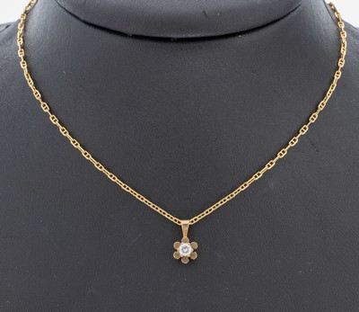 Image 14 kt Gold Brillant-Anhänger, GG 585/000, Brillant ca. 0.12 ct Weiß/si, an Kette, GG ...