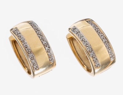 Image 14 kt Gold Brillant-Ohrcreolen, GG 585/000,schlichtes Design, 32 Brillanten in rhod. ...
