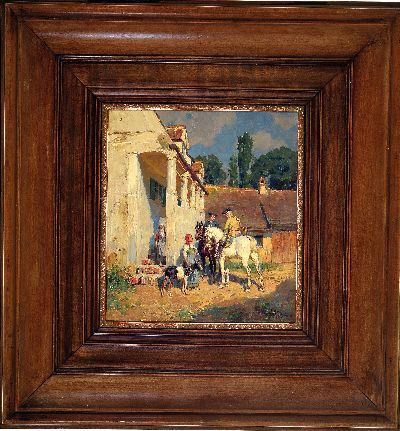 27033454k - Wilhelm Velten, 1847 St. Petersburg-1929 München, zwei Reiter vor der Tür mit zwei ...