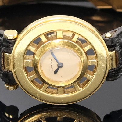 27033460a - CARTIER seltene Armbanduhr in GG 750/000, Schweiz um 1945, Handaufzug, sog. Backwinder, ...
