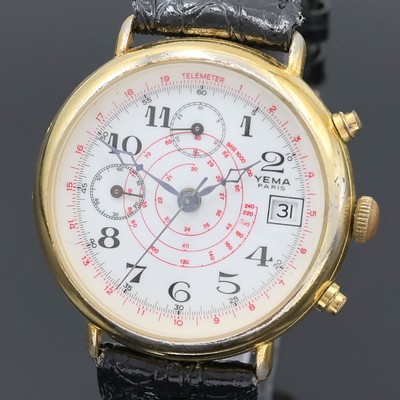 27033490a - YEMA vergoldeter Armbandchronograph, Schweiz/Frankreich um 1985, Handaufzug, Stahlboden ...