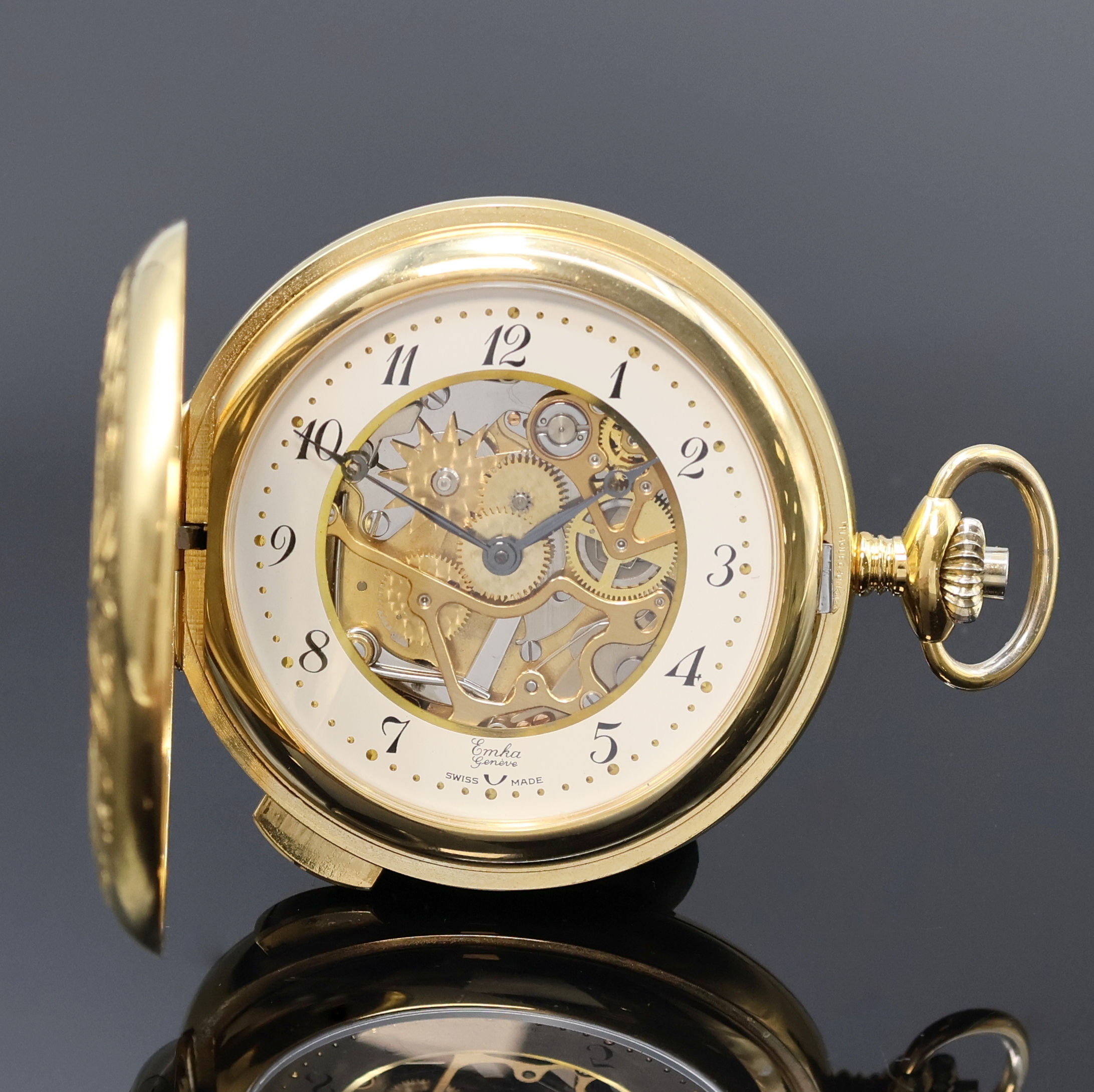 Image 27033501 - EMKA vergoldete Savonette mit 1/8 Repetition, Schweiz um 1990, Handaufzug, floral grav. ...