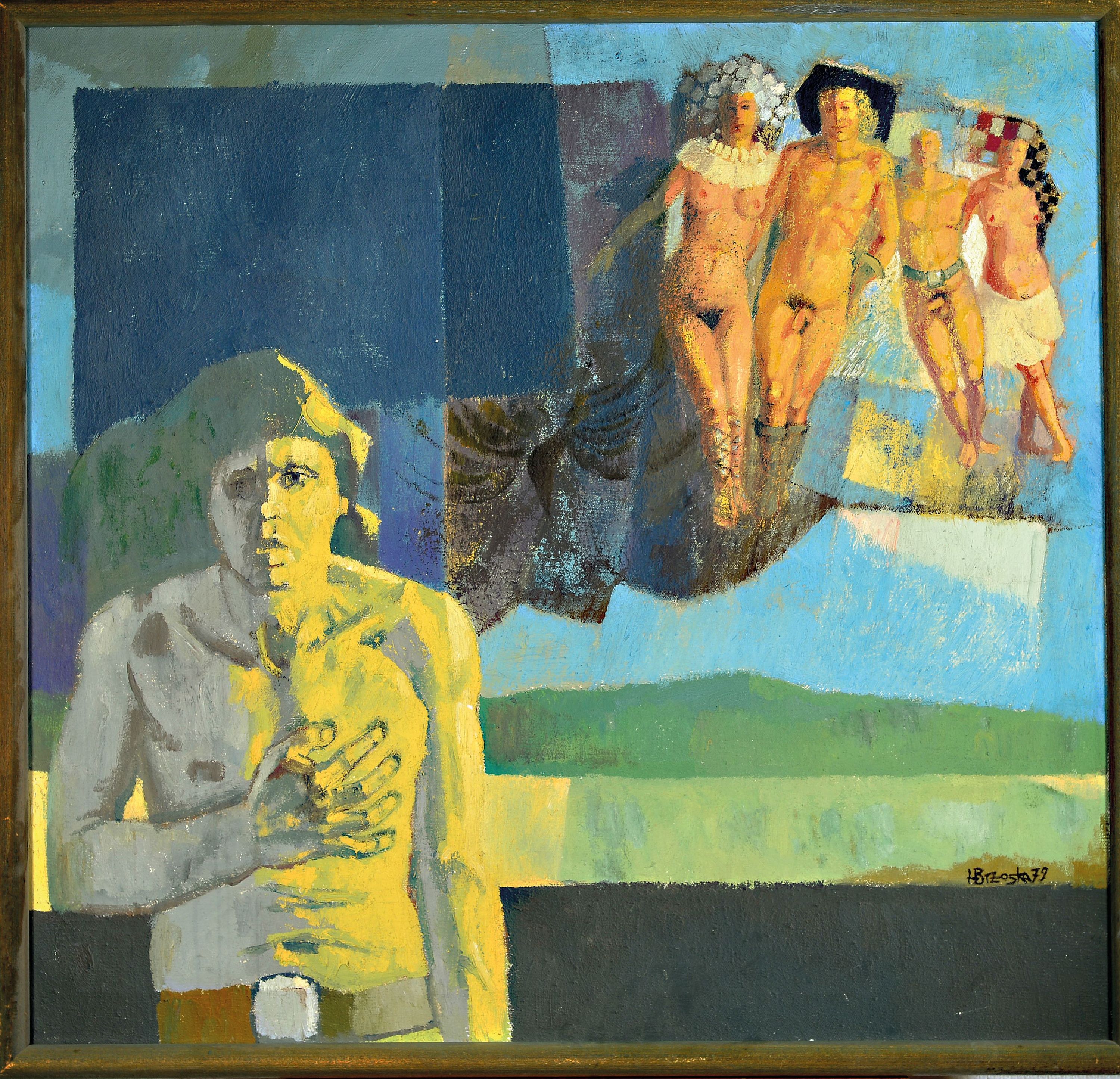 Detail k: Heinz Broszka, 1942 Kattowitz-2015 Ludwigshafen, surrealistisch inszenierte Figuren-Komposition, 1979, Harzöl auf Leinen, rechts unten signiert und ...