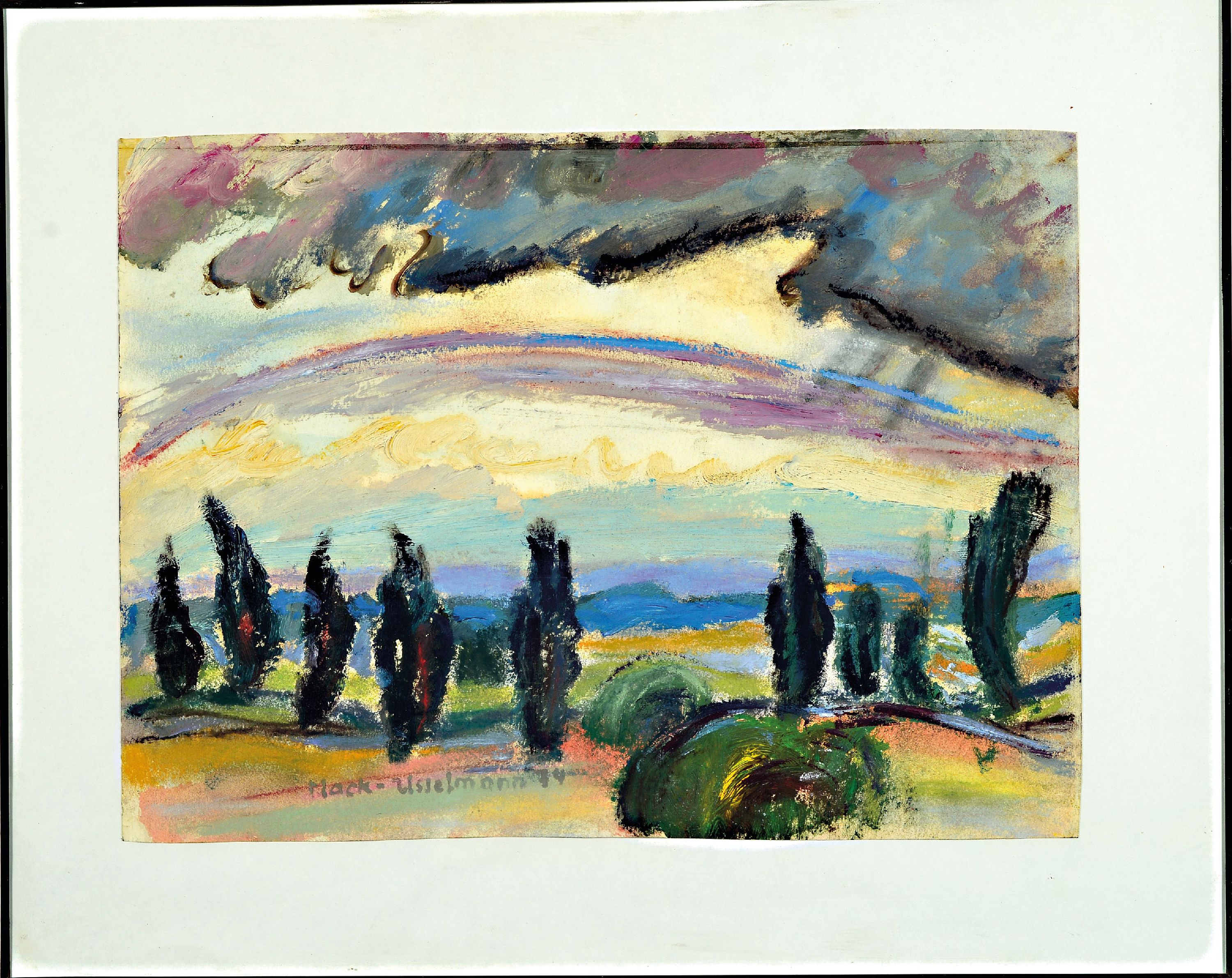 Detail k: Elisabeth Mack-Usselmann, 1927 Karlsruhe-2020 , Mischtechnik/Gouache auf Karton, pfälzer Landschaft, 1974, signiert und datiert, 29x39 cm, unter ...