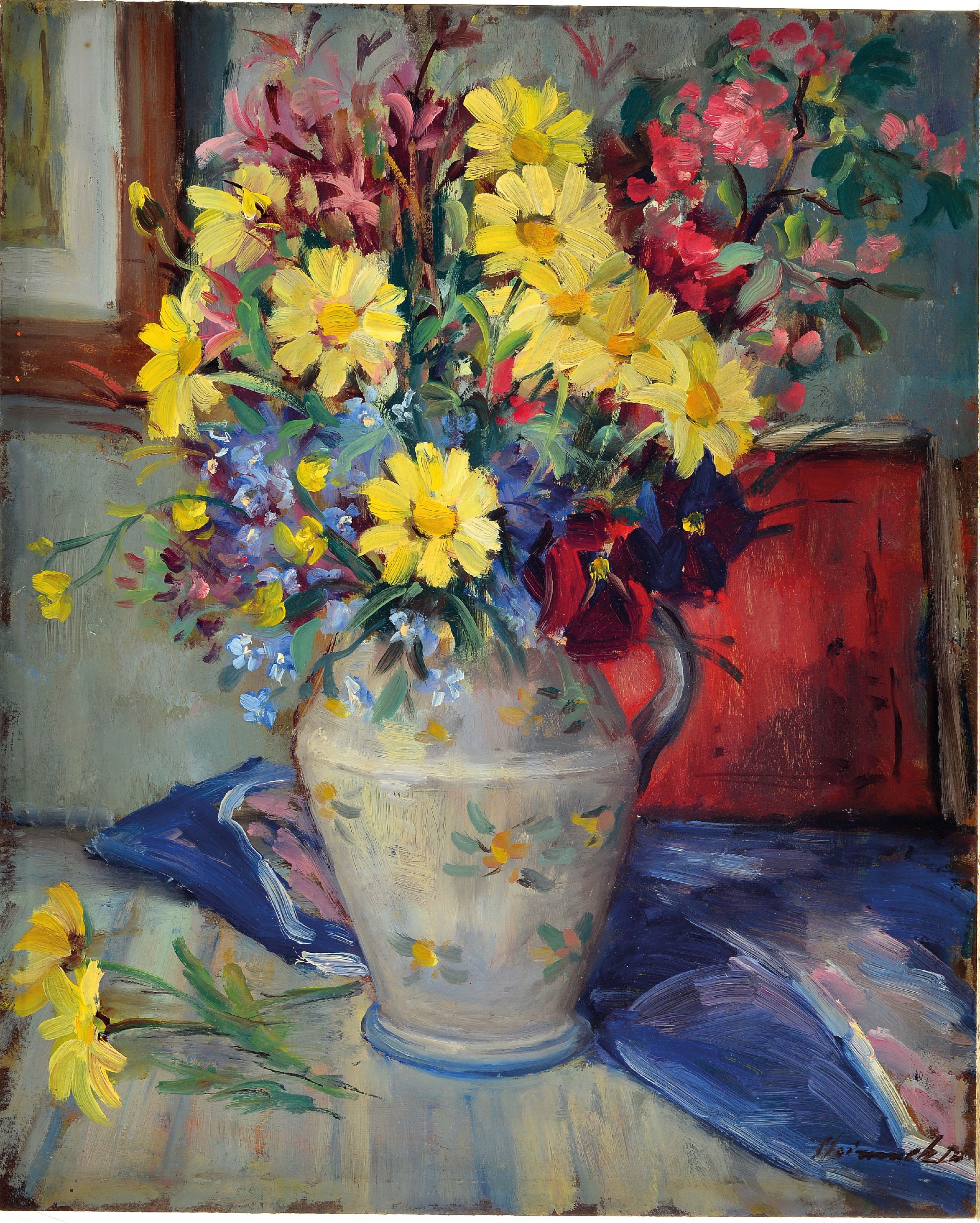 Detail k: Philippe Steinmetz, 1900-1987 Landau, Blumenstillleben, rechts unten signiert, Öl/Karton, ungerahmt 40x33 cm
