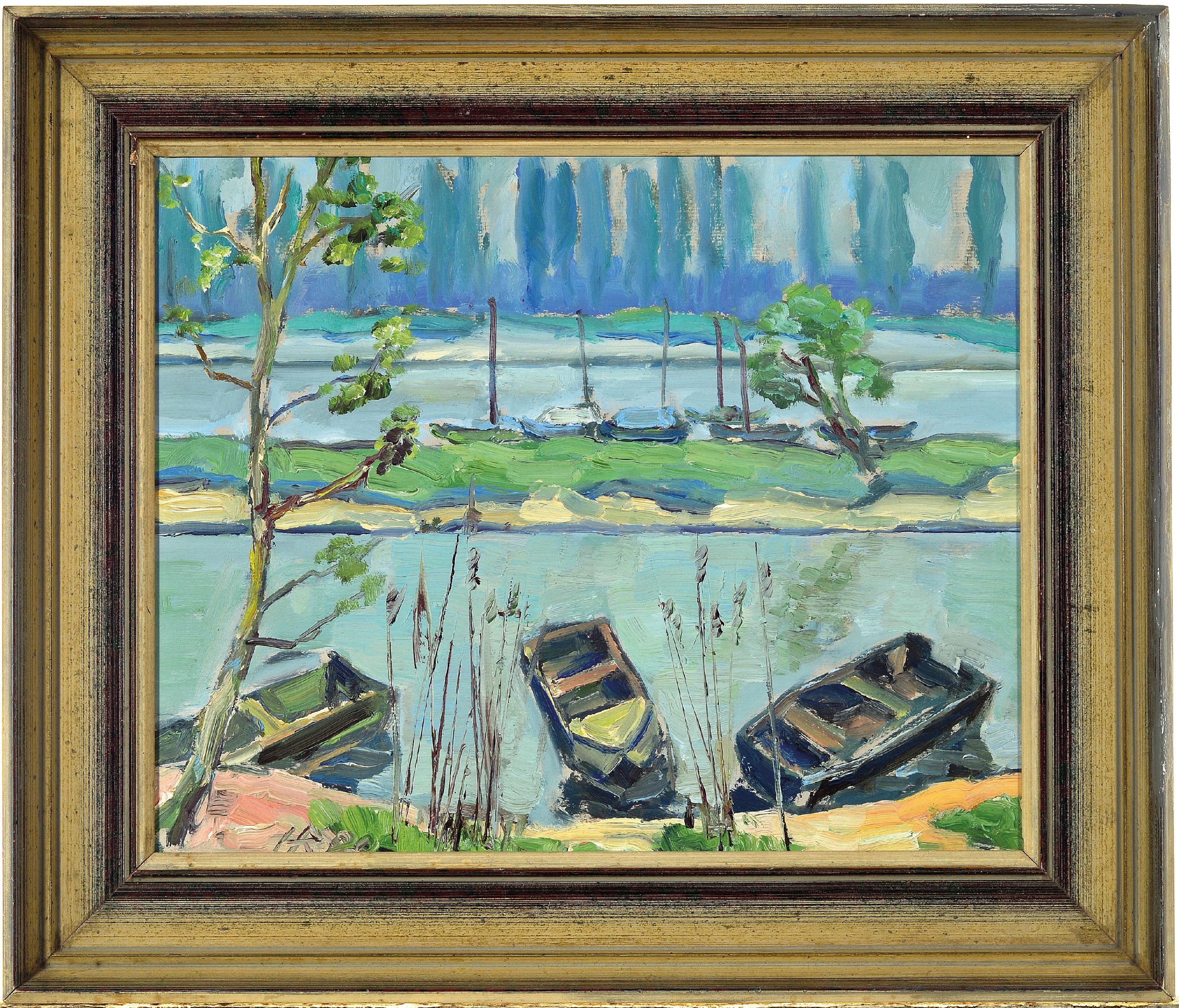 Detail k: Heinz Reiss, 1923 Haßloch-2008, Altrheinlandschaft, 1982, links unten signiert, Öl/Karton, 27x32 cm, Rahmen 35x41 cm