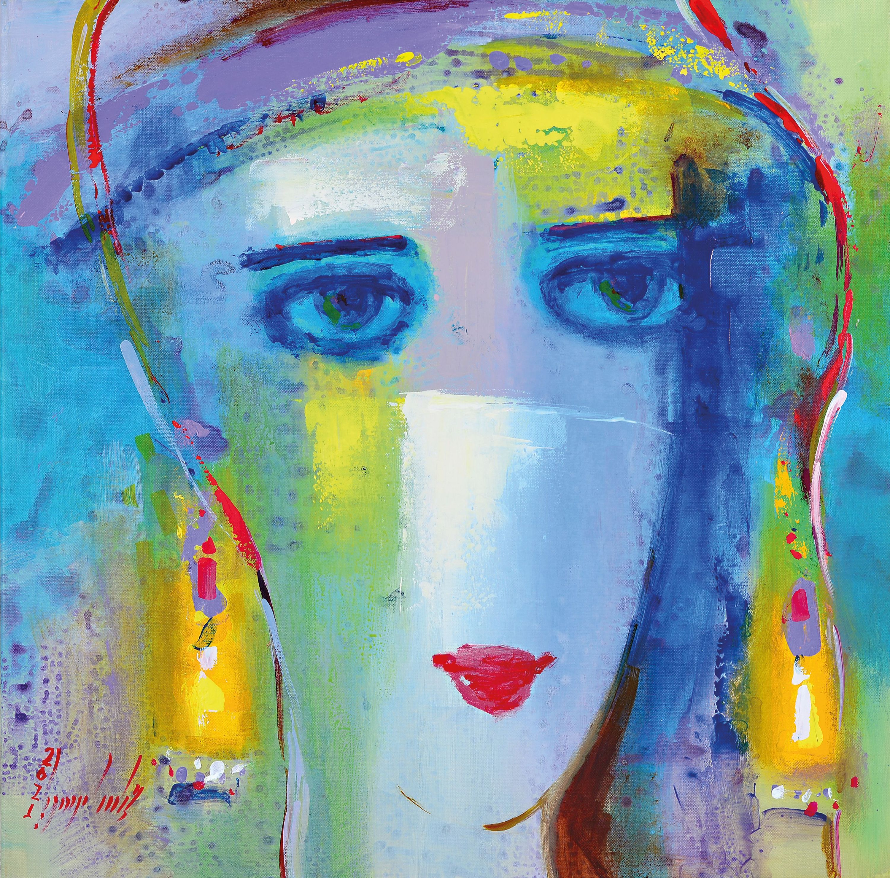 Detail a: Abbas Al-Mosawi, geb. 1952 Bahrain, 4 Gemälde "Köpfe", Acryl/Lwd, alle signiert, ca. 73.5 x 73.5 cm, der Künstler ist einer der ...