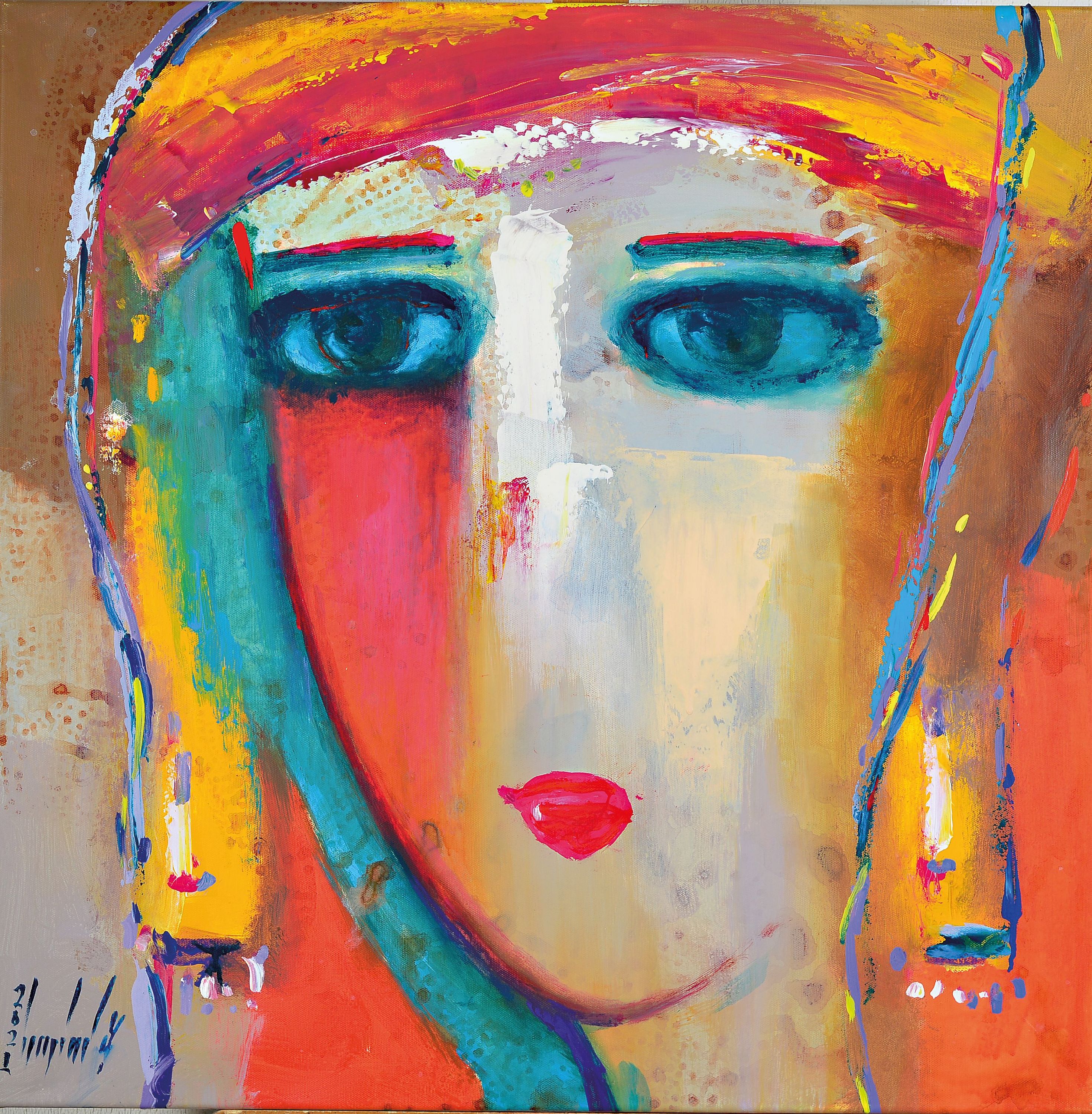 Detail k: Abbas Al-Mosawi, geb. 1952 Bahrain, 4 Gemälde "Köpfe", Acryl/Lwd, alle signiert, ca. 73.5 x 73.5 cm, der Künstler ist einer der ...