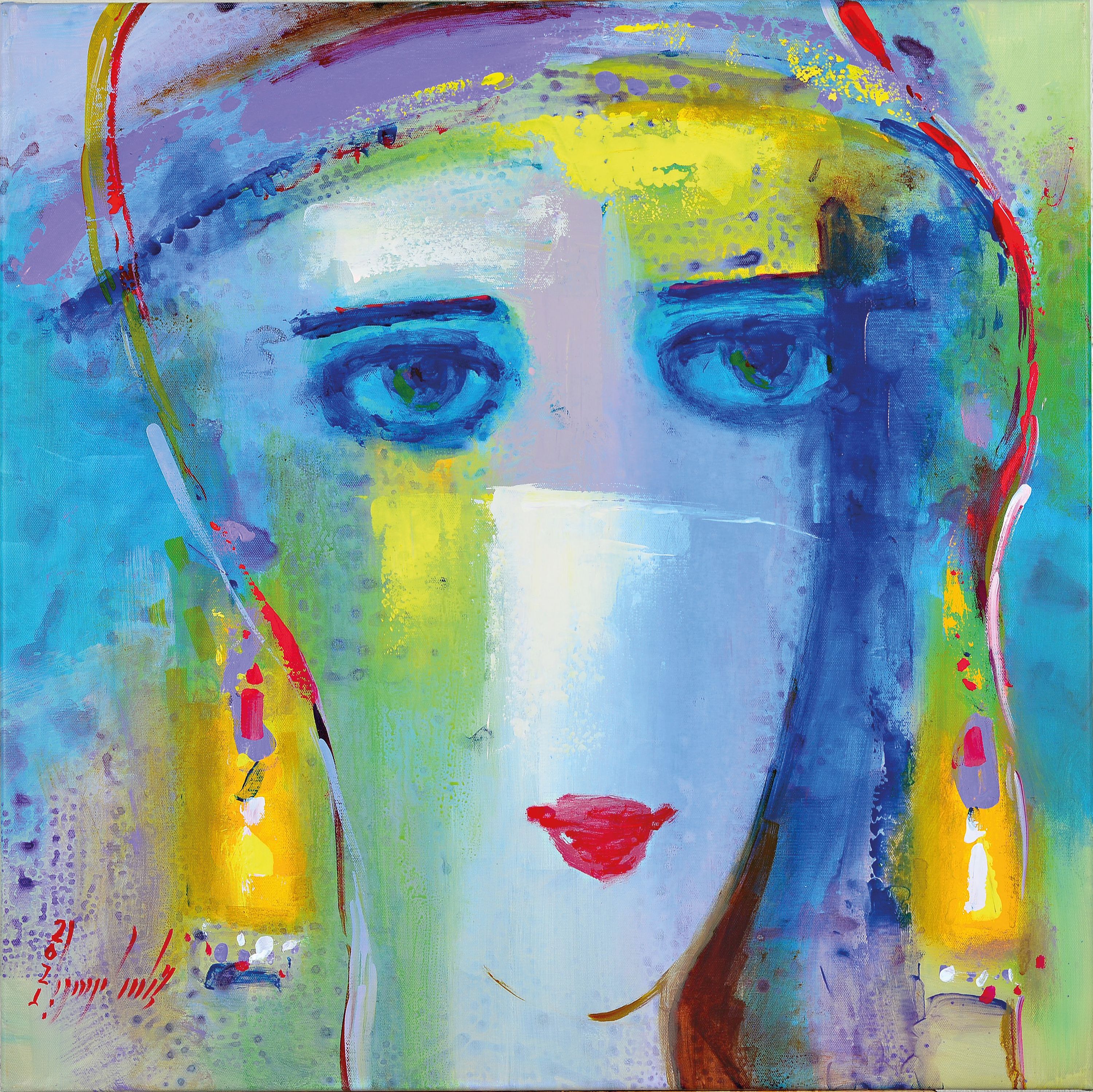Detail l: Abbas Al-Mosawi, geb. 1952 Bahrain, 4 Gemälde "Köpfe", Acryl/Lwd, alle signiert, ca. 73.5 x 73.5 cm, der Künstler ist einer der ...