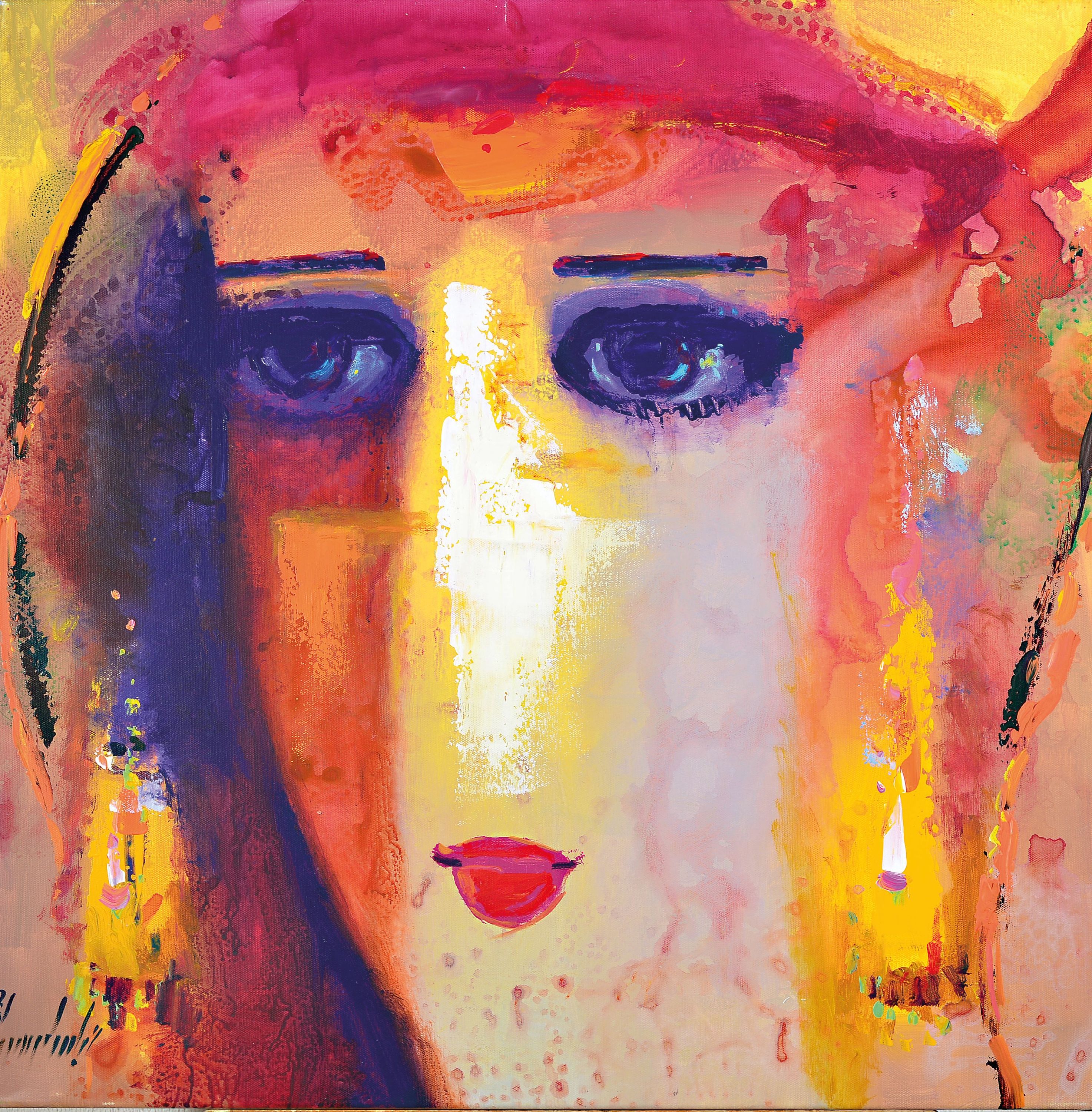 Detail m: Abbas Al-Mosawi, geb. 1952 Bahrain, 4 Gemälde "Köpfe", Acryl/Lwd, alle signiert, ca. 73.5 x 73.5 cm, der Künstler ist einer der ...
