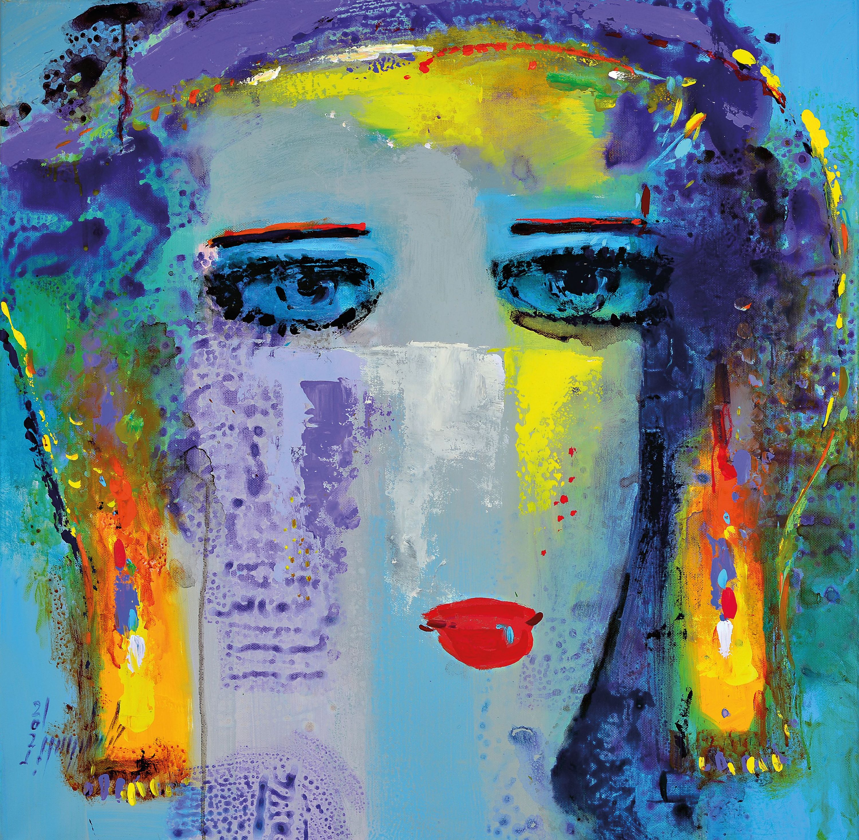 Detail b: Abbas Al-Mosawi, geb. 1952 Bahrain, 4 Gemälde "Köpfe", Acryl/Lwd, alle signiert, ca. 73.5 x 73.5 cm, der Künstler ist einer der ...