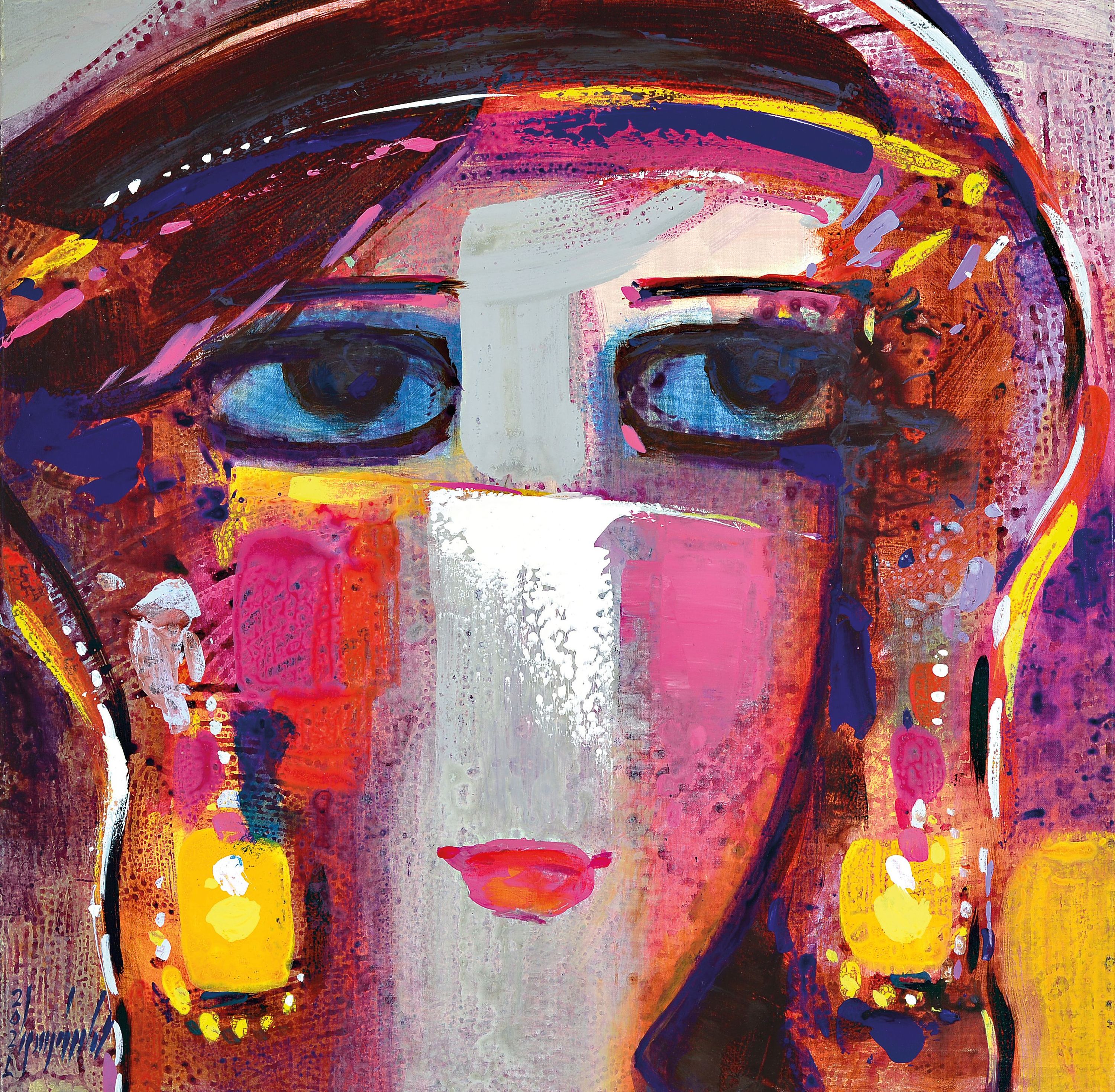 Detail c: Abbas Al-Mosawi, geb. 1952 Bahrain, 4 Gemälde "Köpfe", Acryl/Lwd, alle signiert, ca. 73.5 x 73.5 cm, der Künstler ist einer der ...