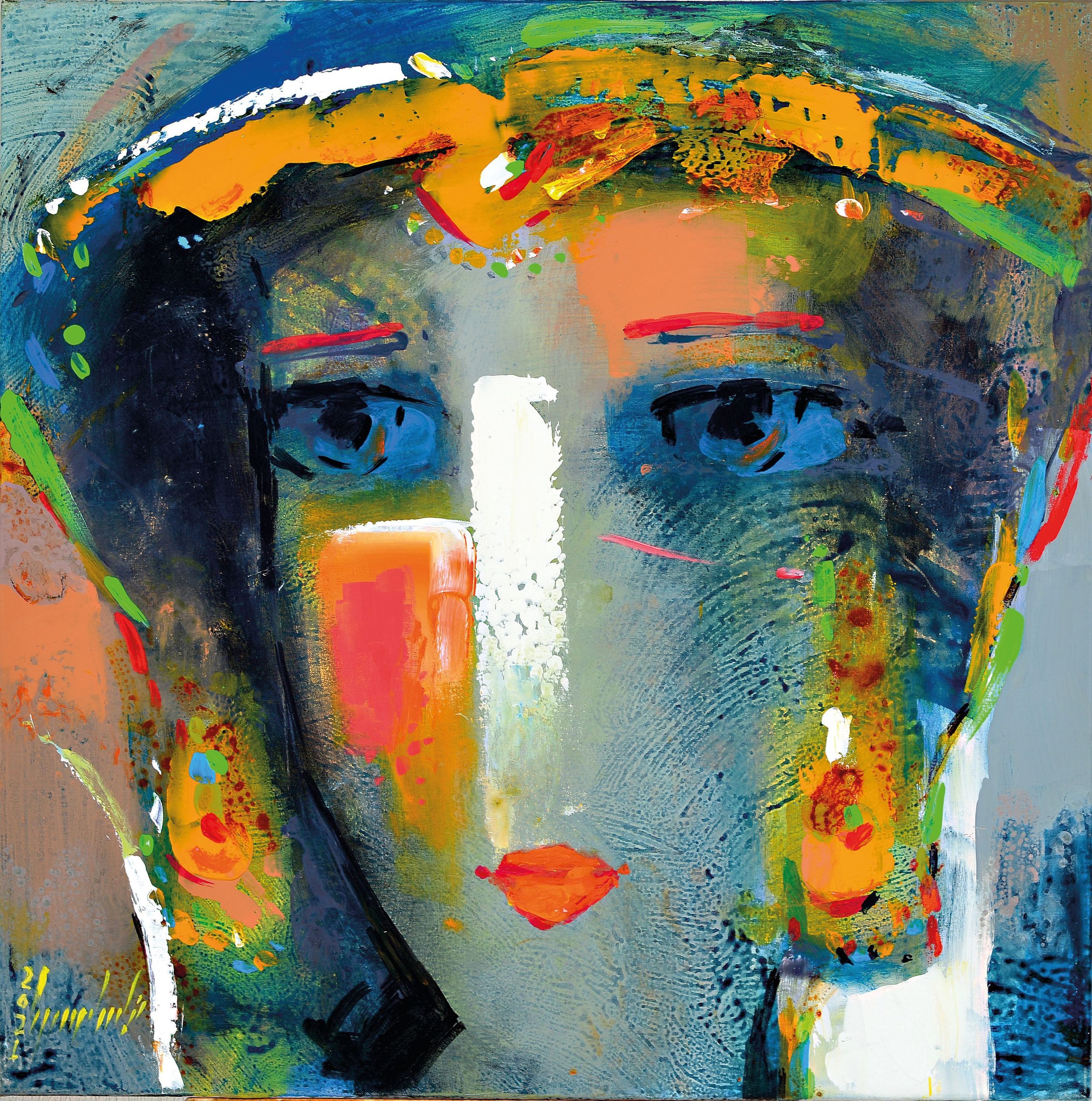 Detail l: Abbas Al-Mosawi, geb. 1952 Bahrain, 4 Gemälde "Köpfe", Acryl/Lwd, alle signiert, ca. 73.5 x 73.5 cm, der Künstler ist einer der ...