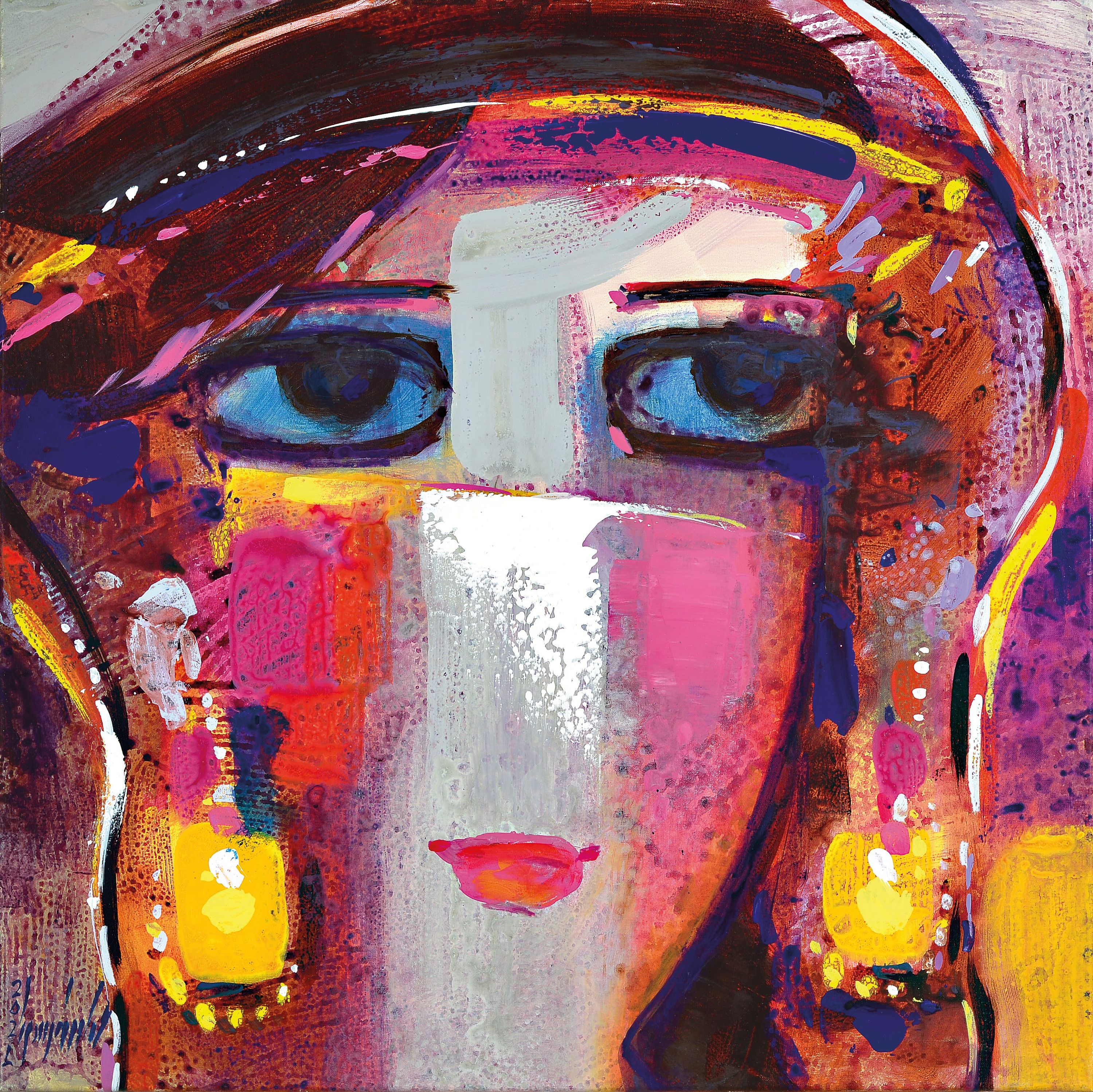 Detail n: Abbas Al-Mosawi, geb. 1952 Bahrain, 4 Gemälde "Köpfe", Acryl/Lwd, alle signiert, ca. 73.5 x 73.5 cm, der Künstler ist einer der ...