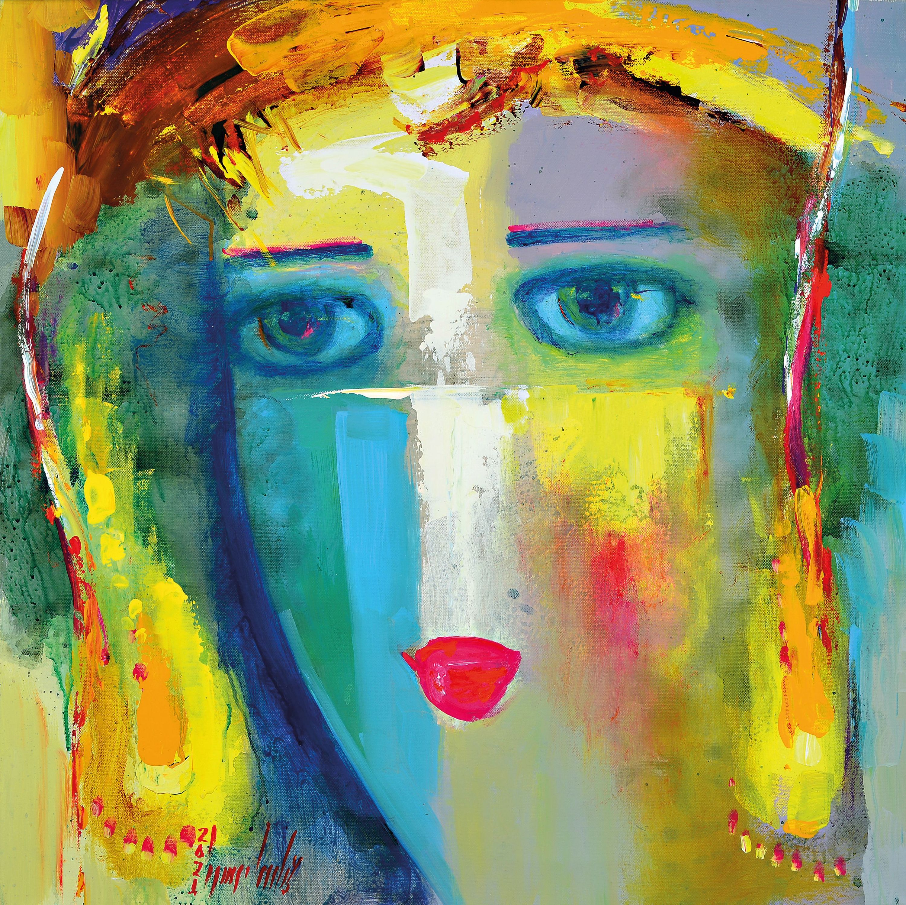 Detail a: Abbas Al-Mosawi, geb. 1952 Bahrain, 3 Gemälde "Köpfe", Acryl/Lwd, alle signiert, ca. 70 x 70 cm, der Künstler ist einer der begehrtesten ...