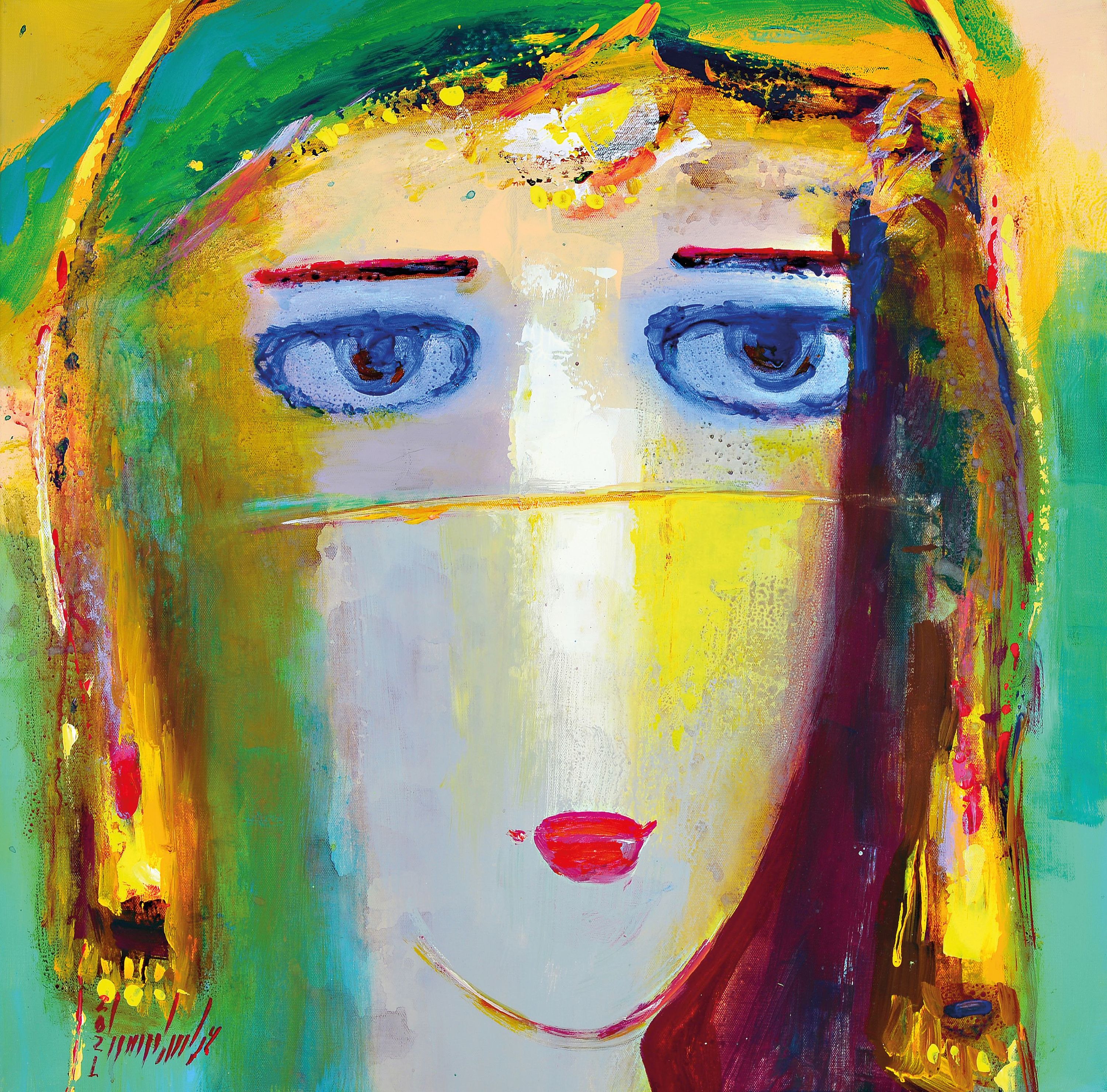 Detail b: Abbas Al-Mosawi, geb. 1952 Bahrain, 3 Gemälde "Köpfe", Acryl/Lwd, alle signiert, ca. 70 x 70 cm, der Künstler ist einer der begehrtesten ...