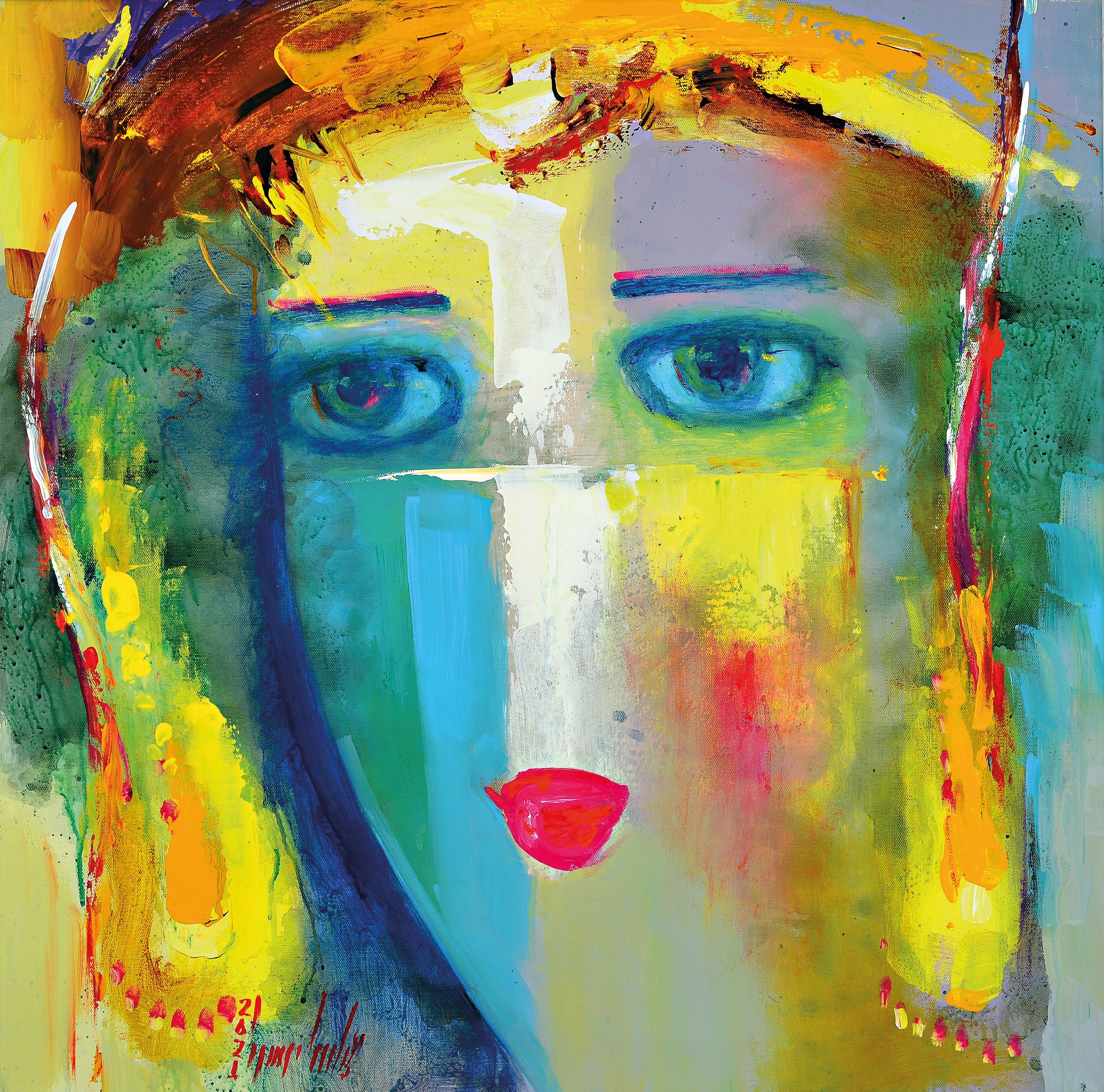 Detail p: Abbas Al-Mosawi, geb. 1952 Bahrain, 3 Gemälde "Köpfe", Acryl/Lwd, alle signiert, ca. 70 x 70 cm, der Künstler ist einer der begehrtesten ...