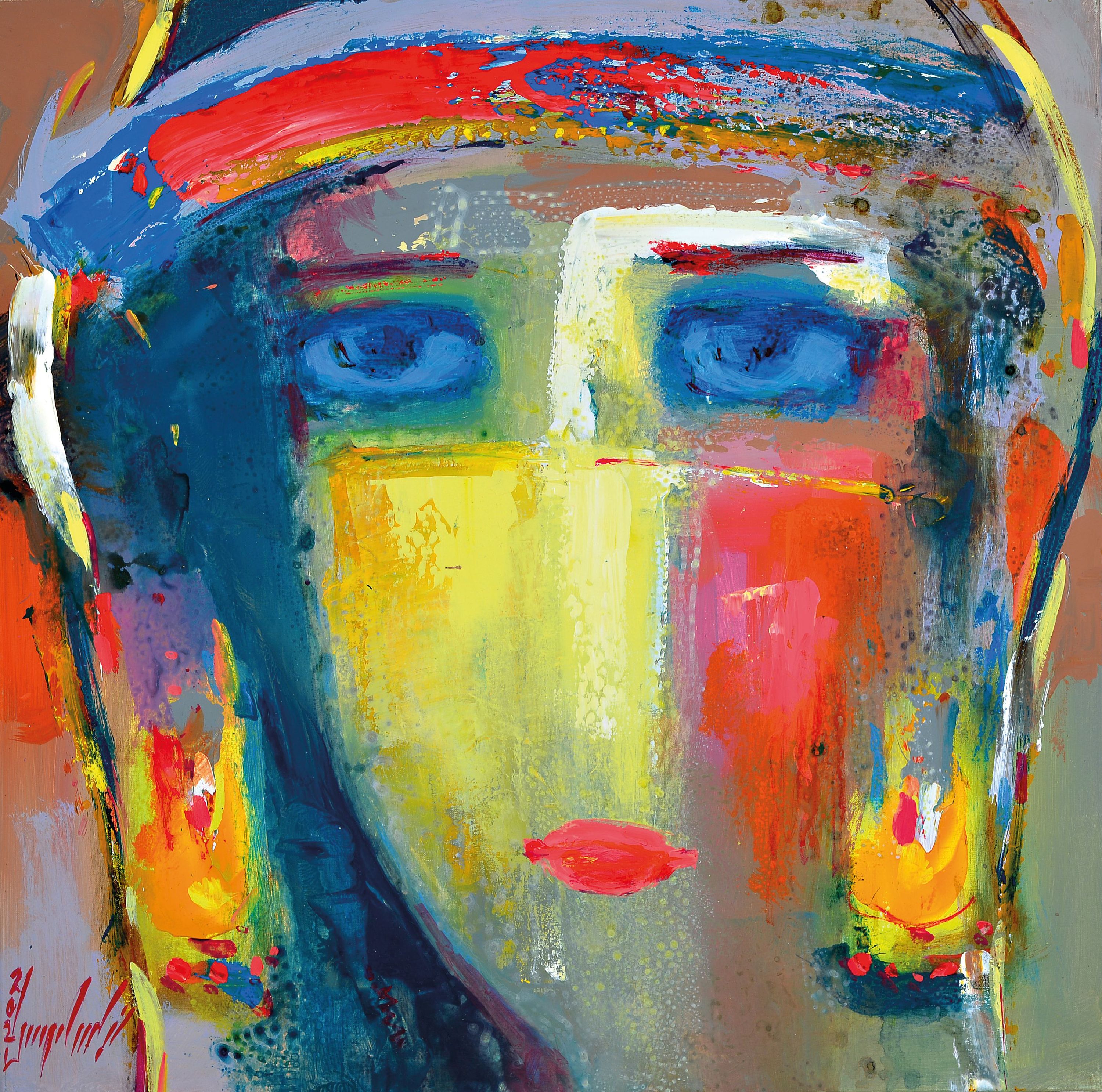 Detail c: Abbas Al-Mosawi, geb. 1952 Bahrain, 4 Gemälde "Köpfe", Acryl/Lwd, alle signiert, ca. 70 x 70 cm, der Künstler ist einer der begehrtesten ...