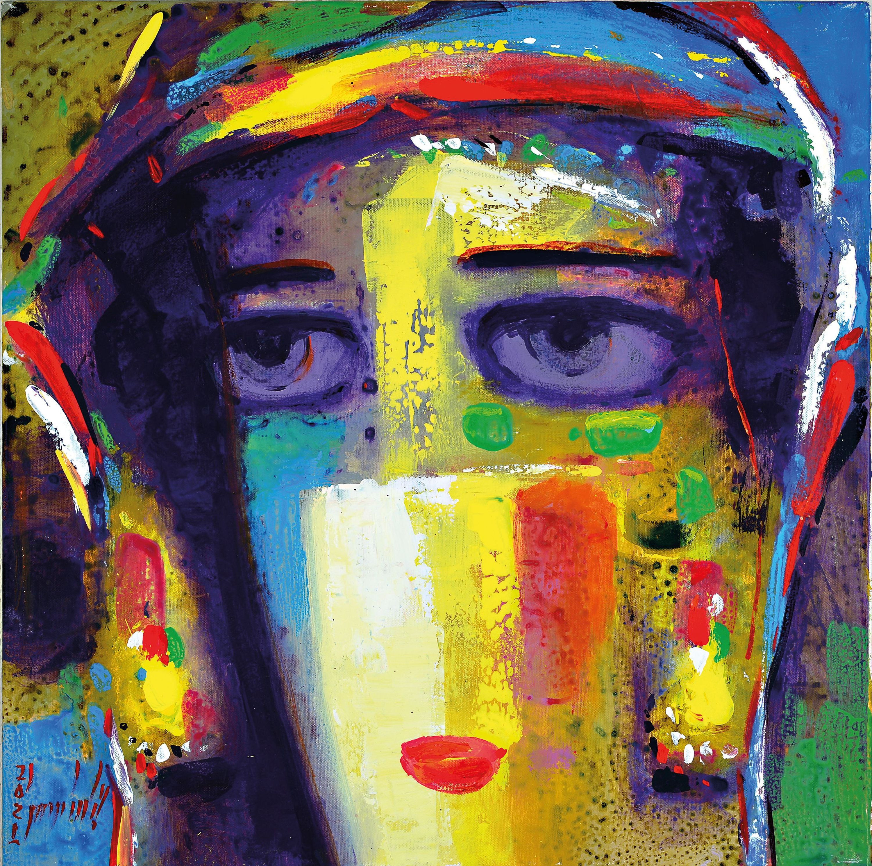 Detail k: Abbas Al-Mosawi, geb. 1952 Bahrain, 4 Gemälde "Köpfe", Acryl/Lwd, alle signiert, ca. 70 x 70 cm, der Künstler ist einer der begehrtesten ...