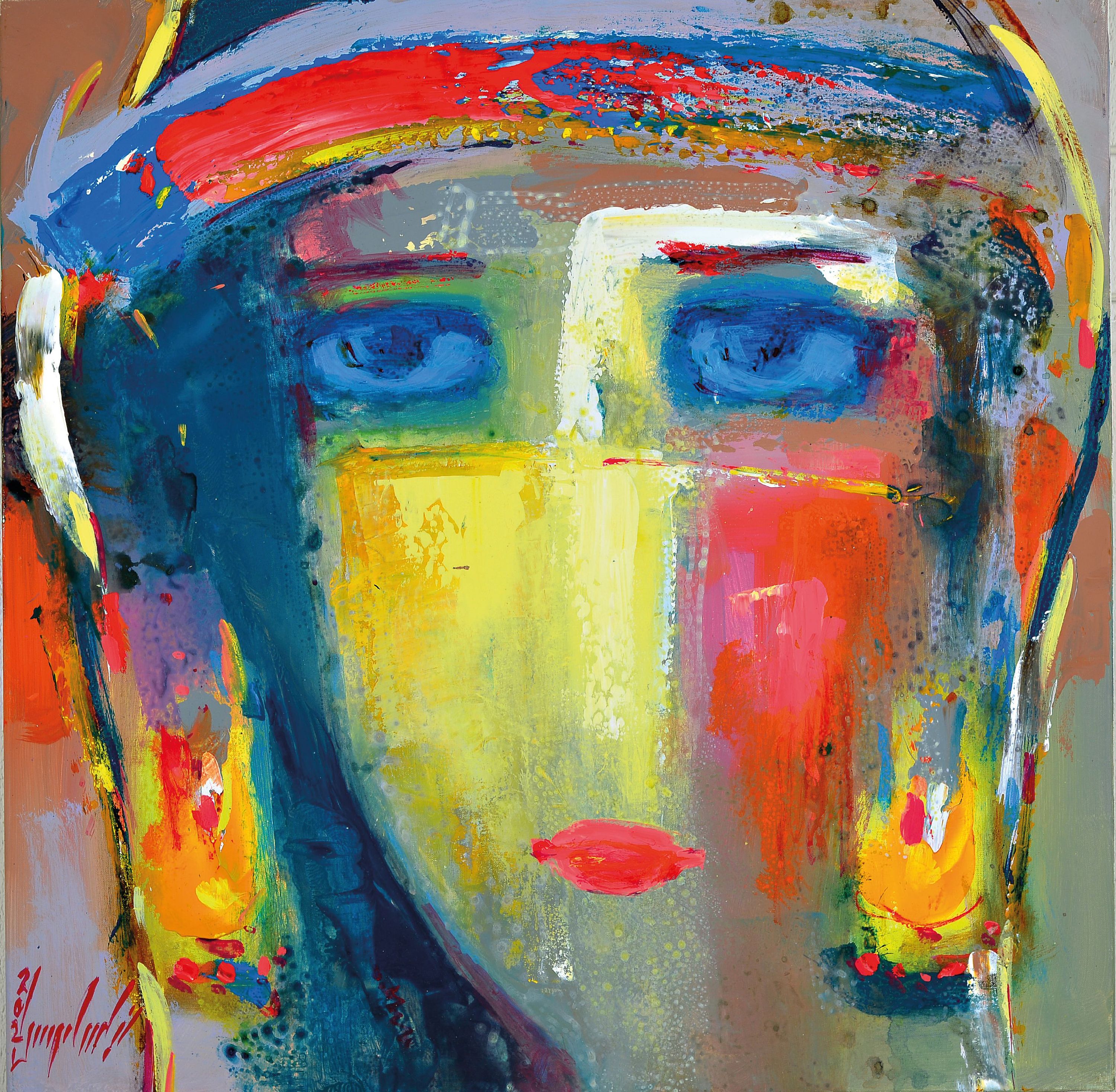 Detail n: Abbas Al-Mosawi, geb. 1952 Bahrain, 4 Gemälde "Köpfe", Acryl/Lwd, alle signiert, ca. 70 x 70 cm, der Künstler ist einer der begehrtesten ...