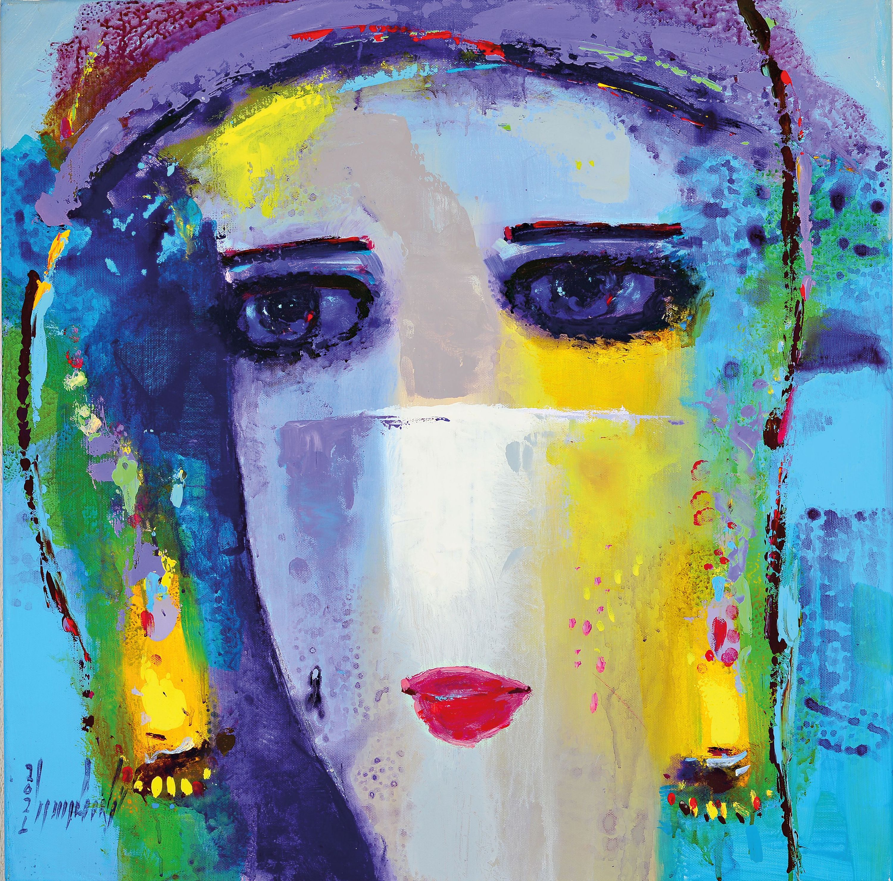 Detail r: Abbas Al-Mosawi, geb. 1952 Bahrain, 4 Gemälde "Köpfe", Acryl/Lwd, alle signiert, ca. 70 x 70 cm, der Künstler ist einer der begehrtesten ...