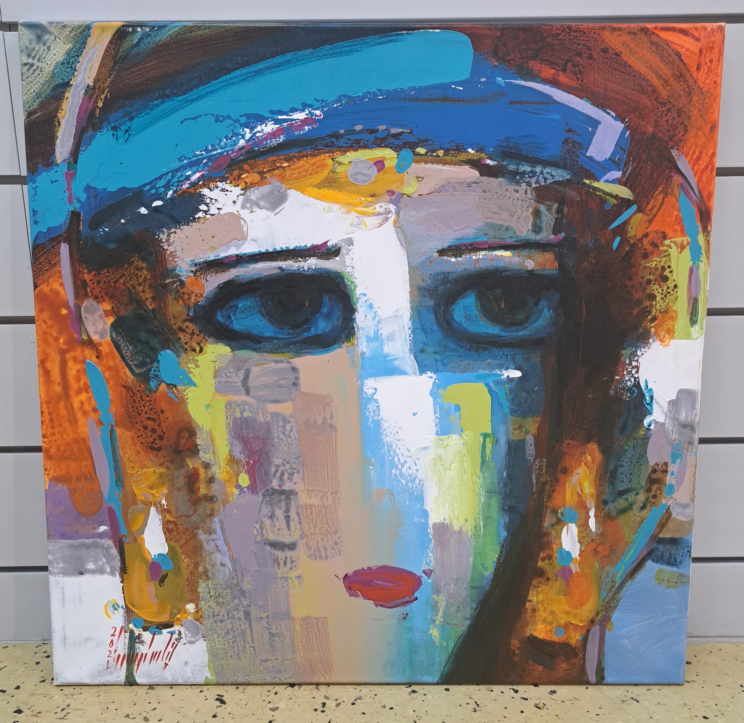Detail c: Abbas Al-Mosawi, geb. 1952 Bahrain, 4 Gemälde "Köpfe", Acryl/Lwd, alle signiert, ca. 70 x 70 cm, der Künstler ist einer der begehrtesten ...