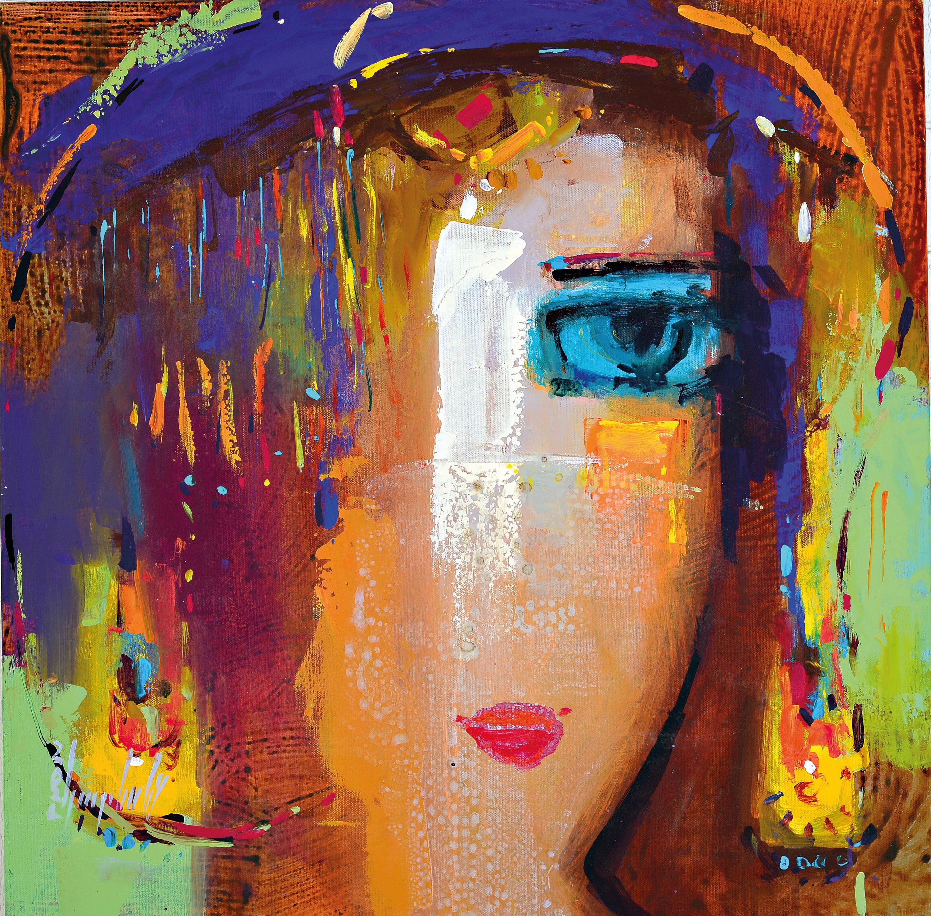 Detail k: Abbas Al-Mosawi, geb. 1952 Bahrain, 4 Gemälde "Köpfe", Acryl/Lwd, alle signiert, ca. 70 x 70 cm, der Künstler ist einer der begehrtesten ...