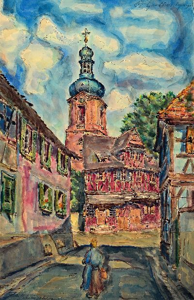 Image Carl-Otto Günther, 1909 Bruchsal-1974 Kandel , Ansicht aus Rheinzabern, historische ...