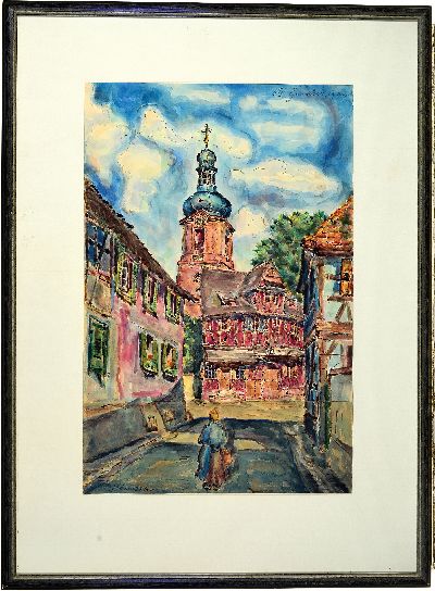 27033507k - Carl-Otto Günther, 1909 Bruchsal-1974 Kandel , Ansicht aus Rheinzabern, historische ...