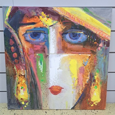 Image 27033521a - Abbas Al-Mosawi, born 1952 Bahrain, 4 paintings ´Heads´, acrylic/canvas, all ...