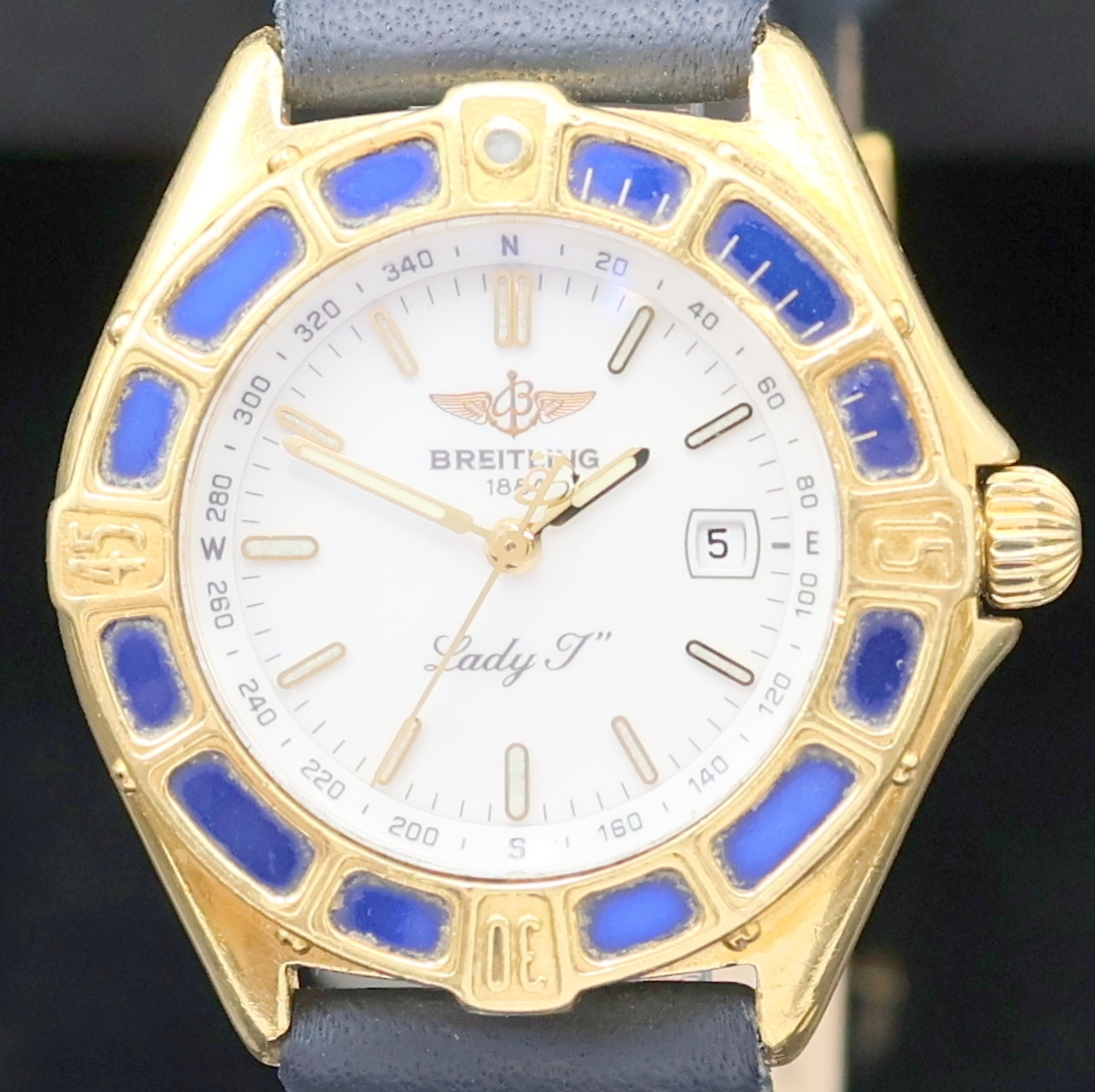 Detail a: BREITLING Lady J Damenarmbanduhr in GG 750/000 Referenz K52065, Schweiz um 1995, quarz, Boden u. Krone verschr., Lünette m. 60er Teilung eins. rast. ...