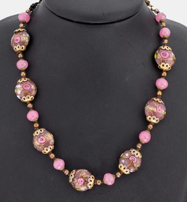 Image Muranoglas-Collier, Italien 1930er Jahre, flache Muranoglas-Kugeln mit Jaspis-farb. ...