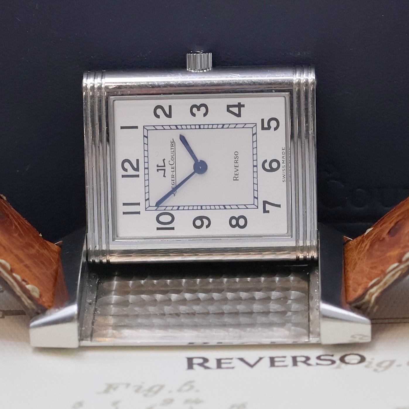 Detail e: Jaeger-LeCoultre Reverso Damenarmbanduhr Referenz 250.8.08, quarz, Edelstahlgeh. an orig. Lederband m. orig. Faltschl., Geh. seitl. 4-fach verschr., ...