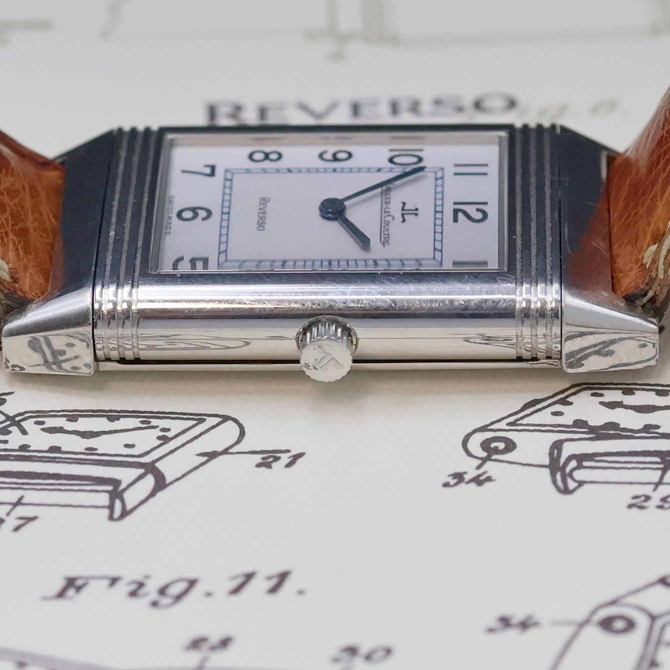 Detail f: Jaeger-LeCoultre Reverso Damenarmbanduhr Referenz 250.8.08, quarz, Edelstahlgeh. an orig. Lederband m. orig. Faltschl., Geh. seitl. 4-fach verschr., ...