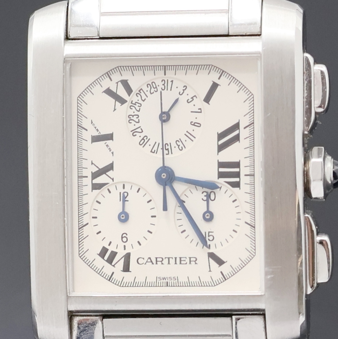 Detail a: CARTIER Armbandchronograph Tank Francaise Referenz 2303, Schweiz um 1997, Edelstahlgeh. inkl. Gliederband m. dopp. Faltschl., Boden 4-fach verschr., ...