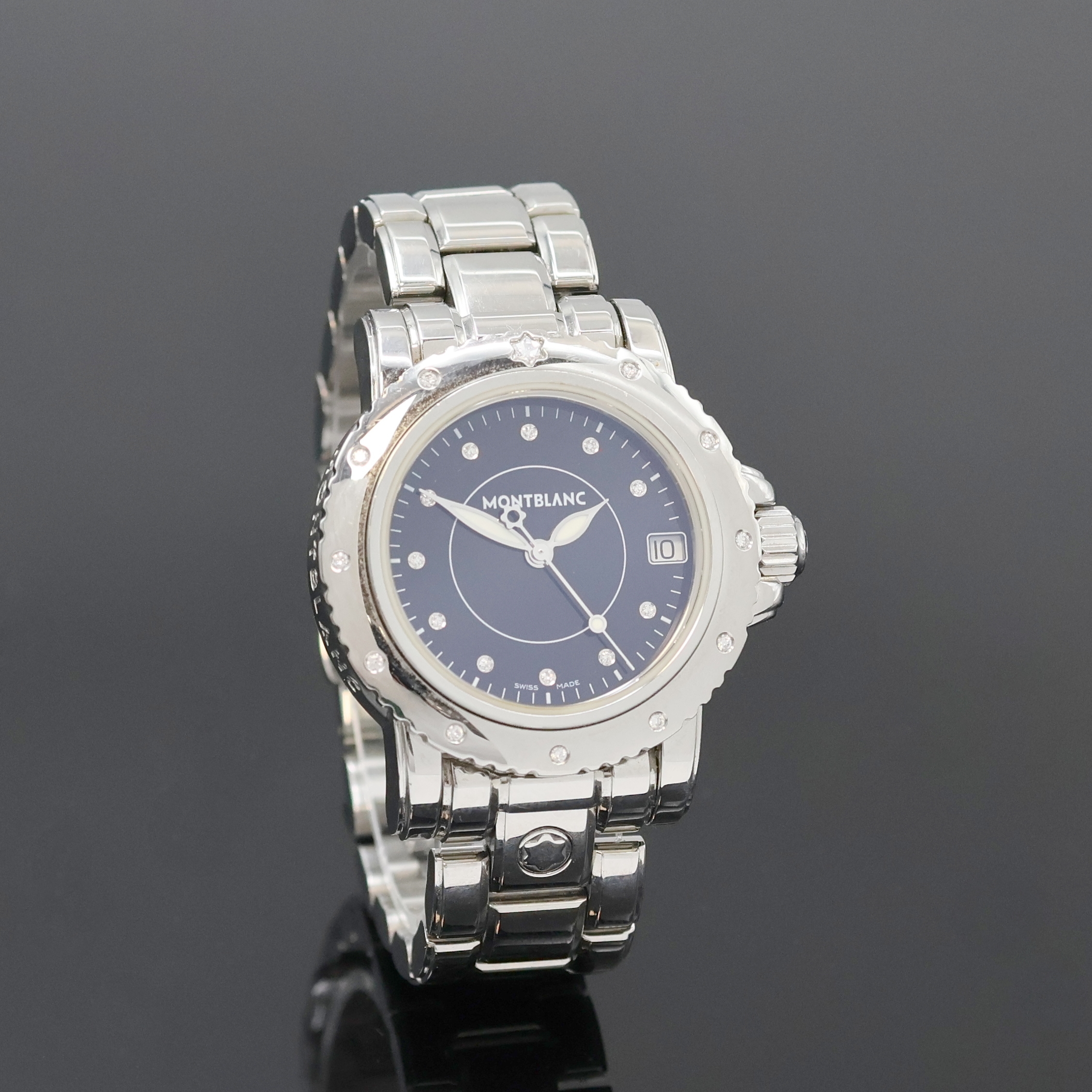 Detail b: MONTBLANC Damenarmbanduhr Ladys Sport, Schweiz um 2008, Edelstahlgeh. inkl. Gliederband m. dopp. Faltschl., Lünette und Zifferblatt m. Diamanten ...