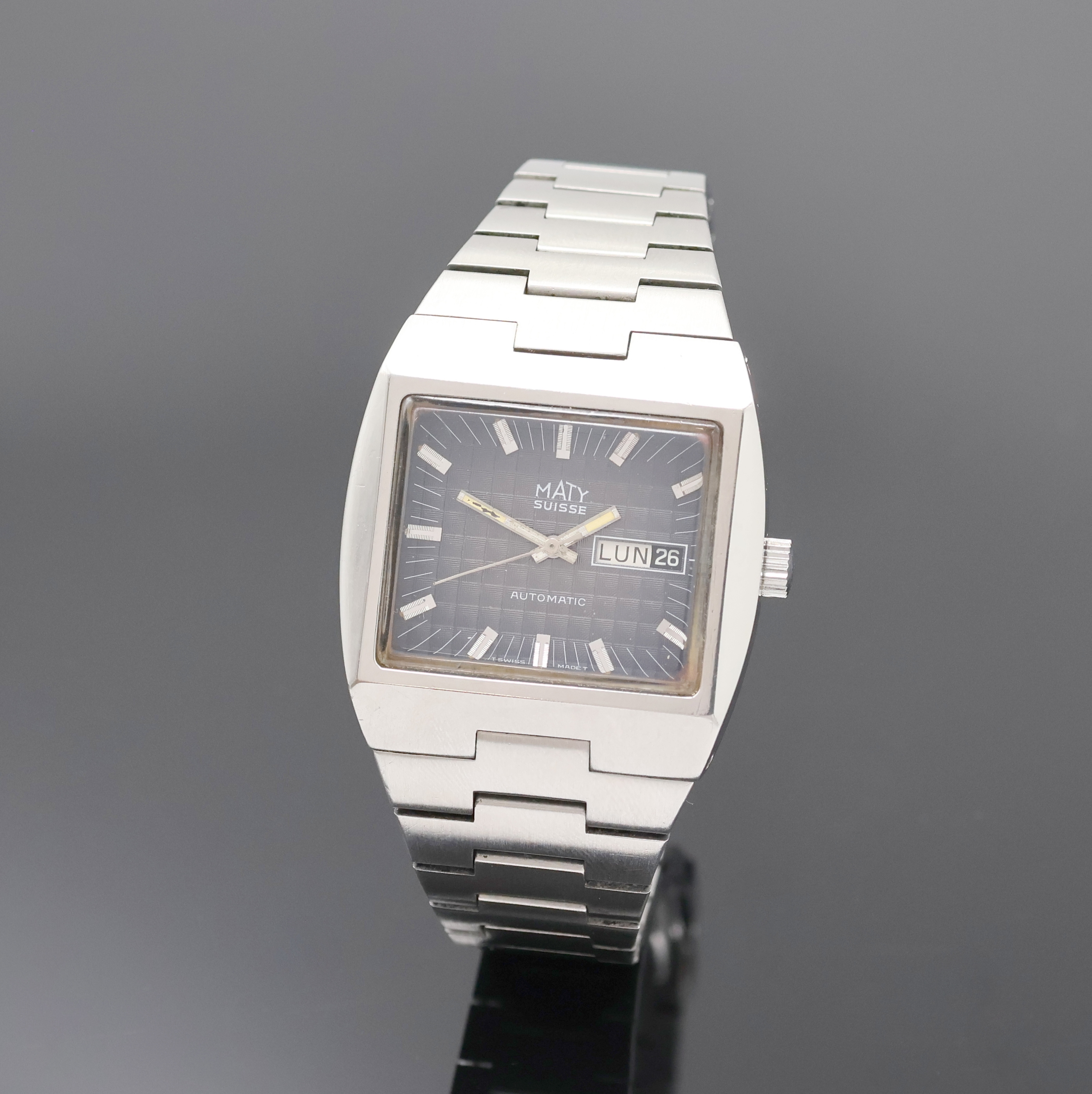 Image 27033910 - MATY Herrenarmbanduhr, Automatik, Schweiz um 1972, massives monocoque Edelstahlgeh. ...
