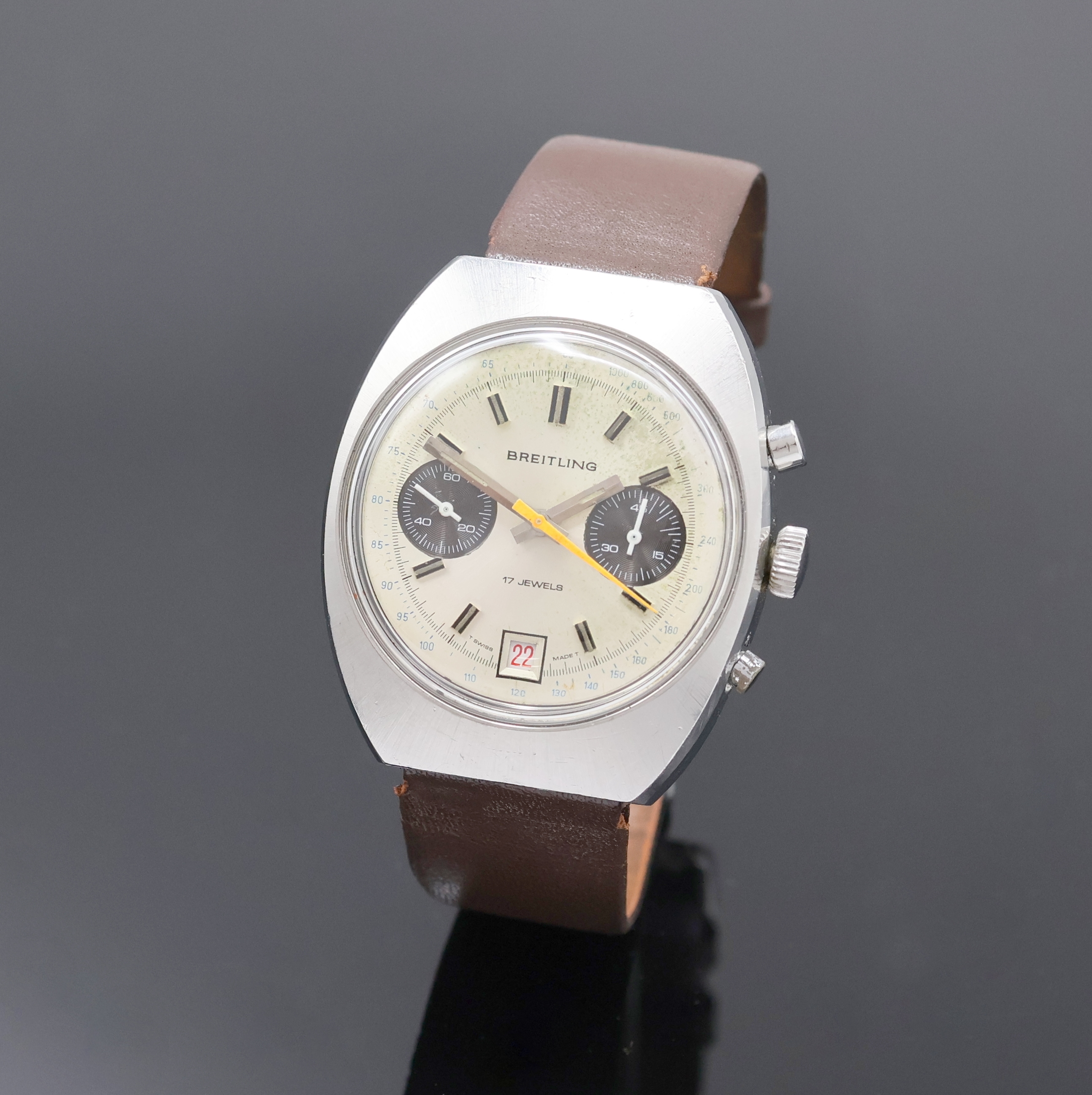 Image 27033914 - BREITLING Armbandchronograph in Stahl, Handaufzug, Schweiz um 1970, tonneauförmiges ...