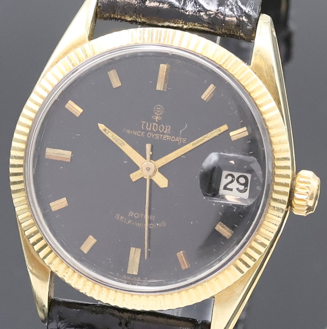 Detail a: TUDOR Prince-Oysterdate Armbanduhr mit Goldhaube Referenz 7994, Schweiz um 1967, Automatik, im original Rolex-Gehäuse, Edelst.-Boden und orig. Rolex ...