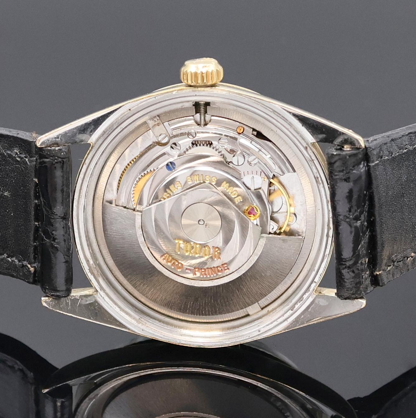 Detail d: TUDOR Prince-Oysterdate Armbanduhr mit Goldhaube Referenz 7994, Schweiz um 1967, Automatik, im original Rolex-Gehäuse, Edelst.-Boden und orig. Rolex ...