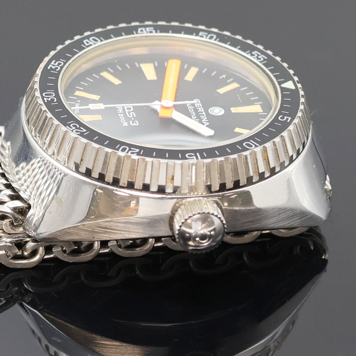 Detail b: CERTINA DS-3 PH 200M Taucheruhr in Edelstahl, Automatik, Schweiz um 1977, massives Edelstahlgeh. inkl. neutr. Band m. Faltschl., Boden und Krone ...